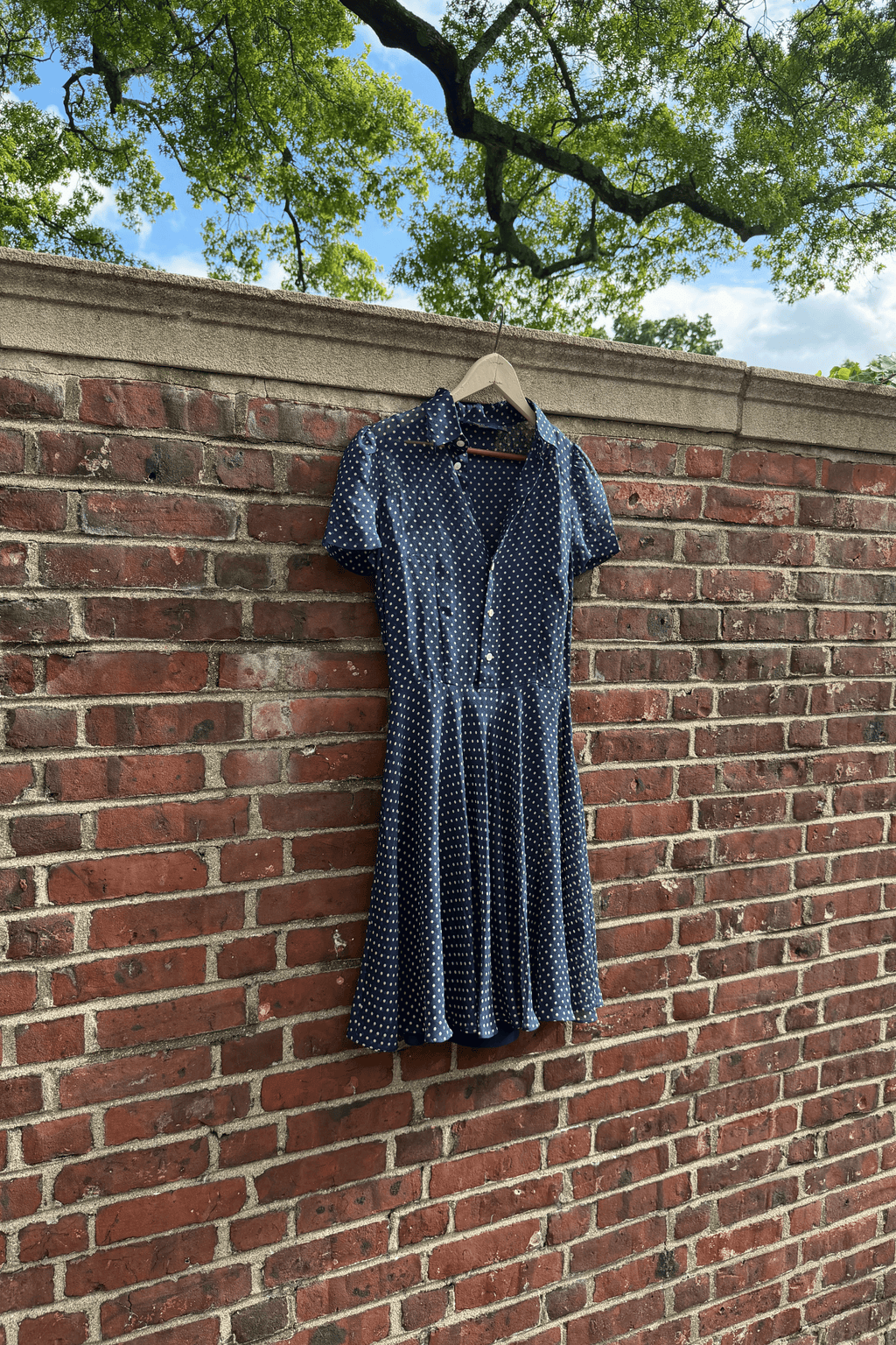 Polo Ralph Lauren Navy Blue Polka Dot Silk Shirt Dress (XS-S)