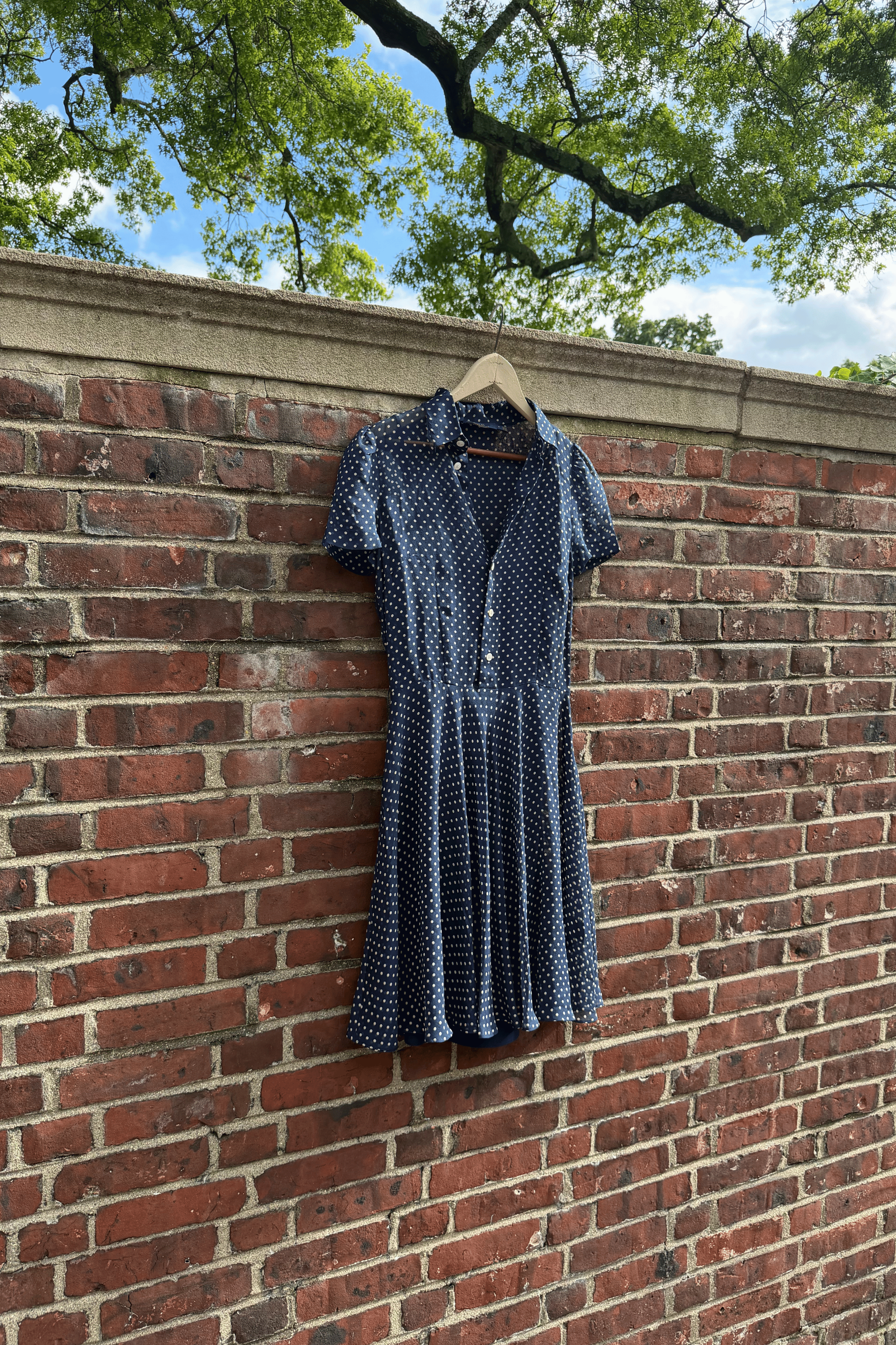 Polo Ralph Lauren Navy Blue Polka Dot Silk Shirt Dress (XS-S)