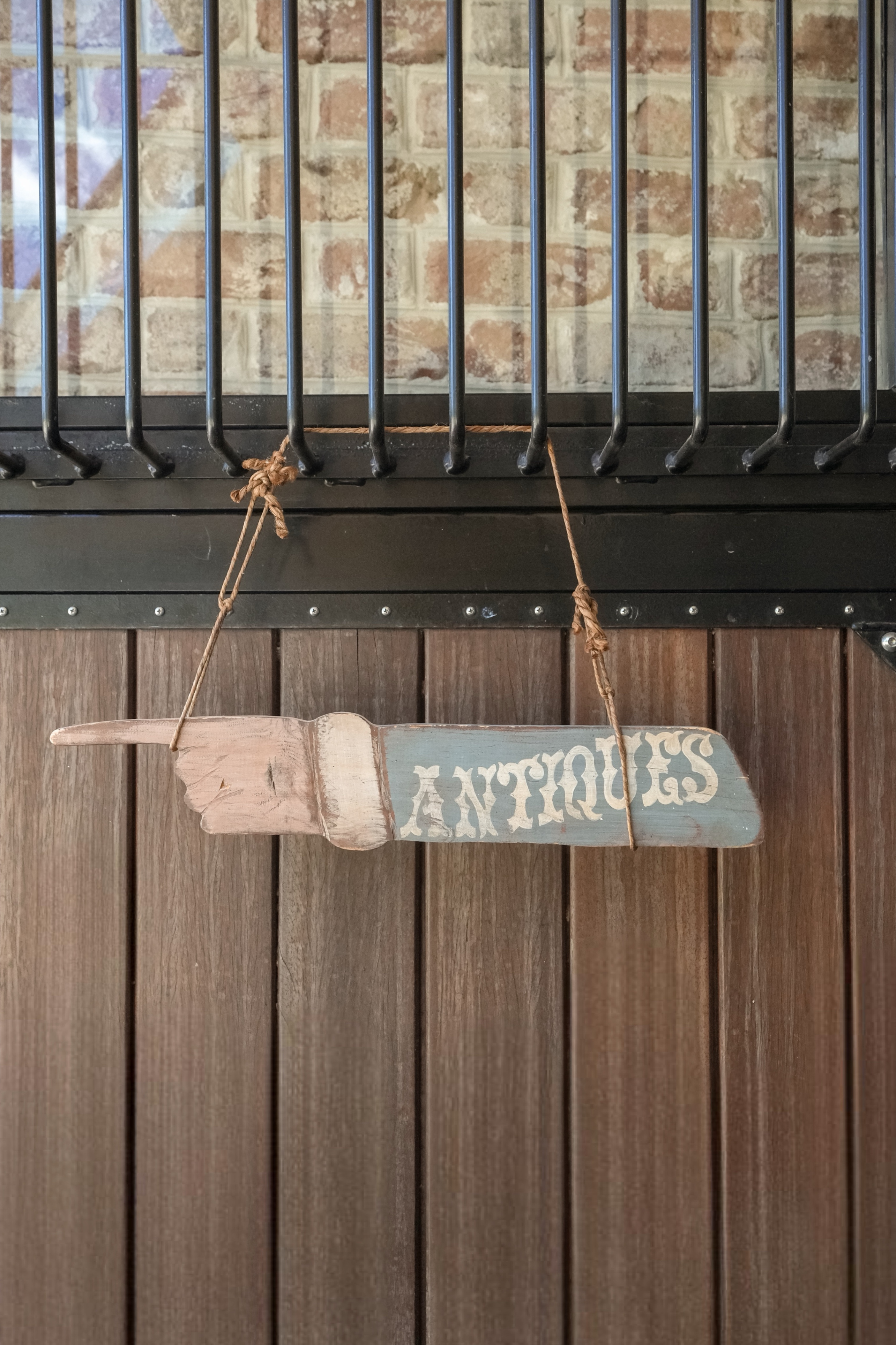 Rare Hand Painted Barnwood "Antiques" Hanging Shop Sign | Hand Carved Left-Pointing Finger