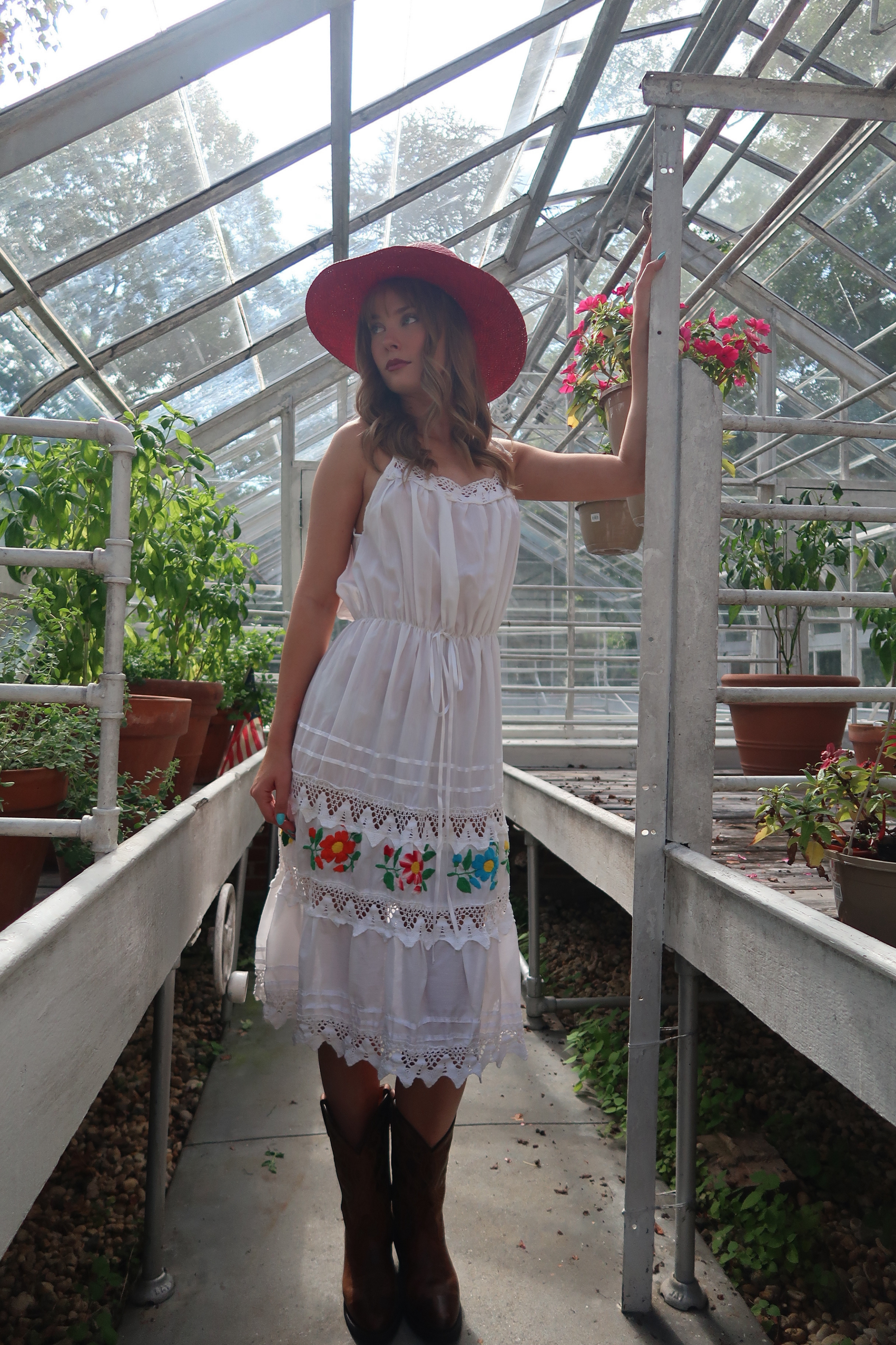1960s Embroidered White Cotton Folk Dress (XS-M)