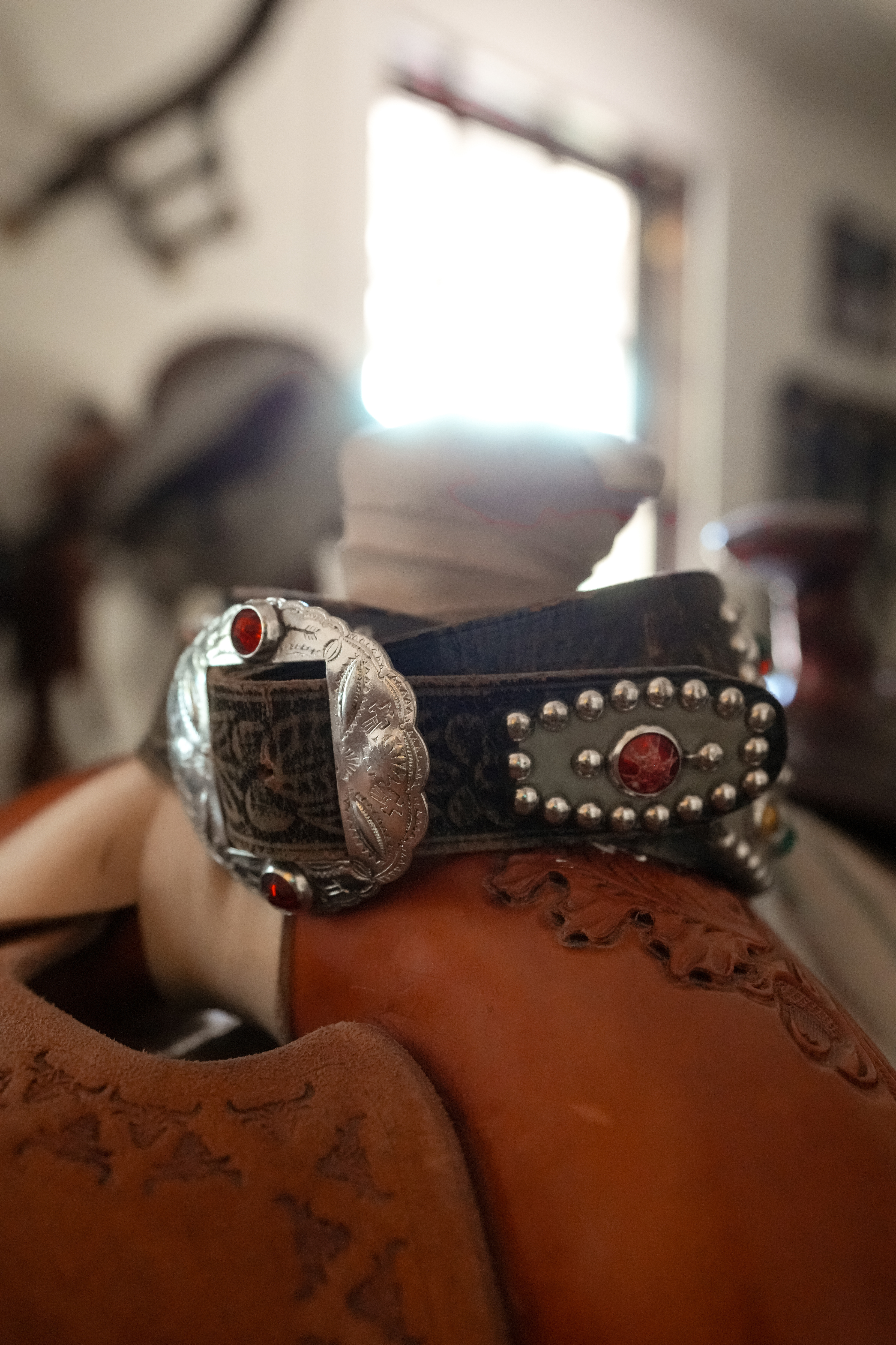 Vintage 1950s Western Studded Leather Belt |Jeweled Cowboy Rockabilly