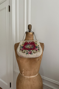 Floral Needlepoint Tapestry Rhinestone Faux Pearl Ornate Frame Purse Handbag