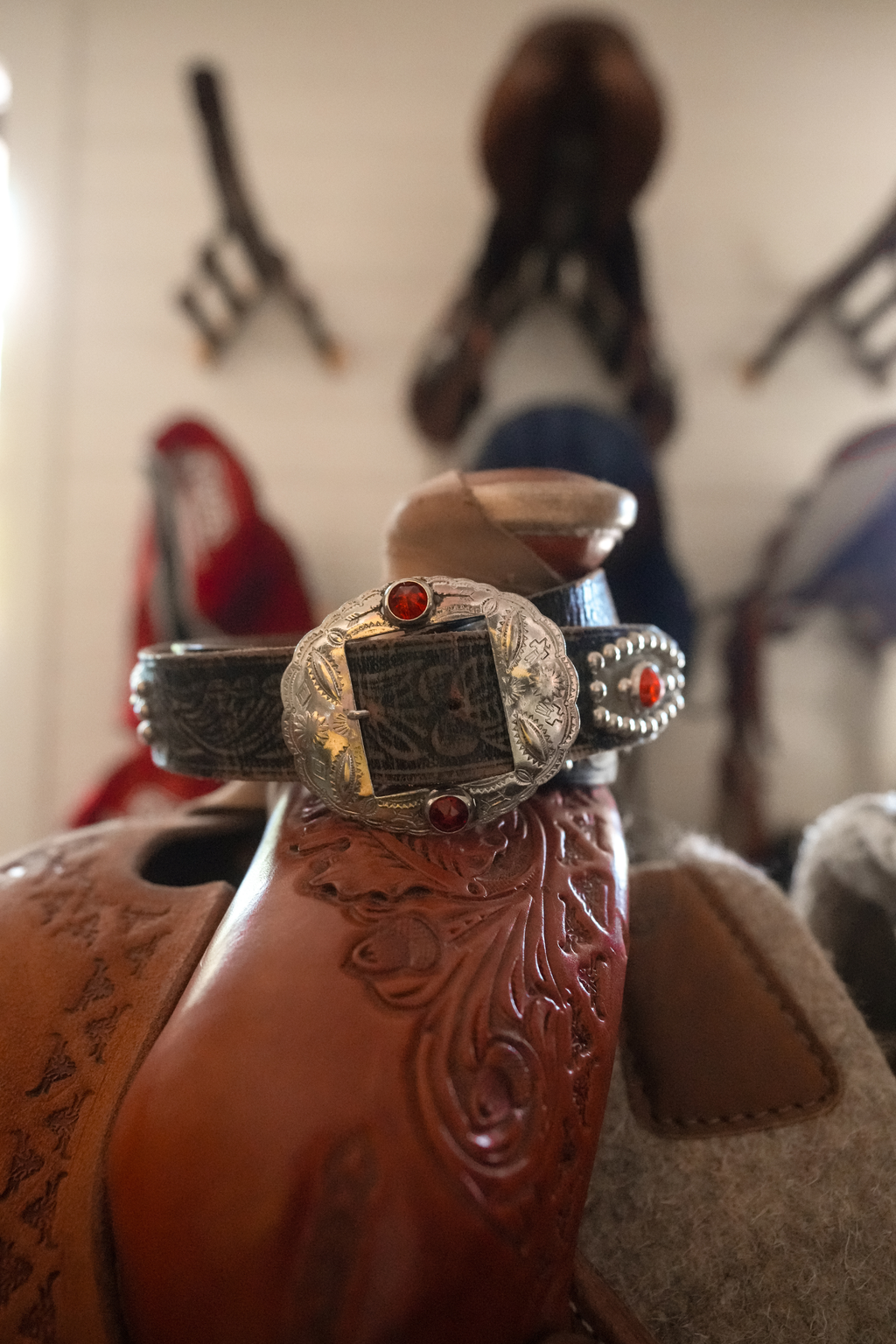 Vintage 1950s Western Studded Leather Belt |Jeweled Cowboy Rockabilly