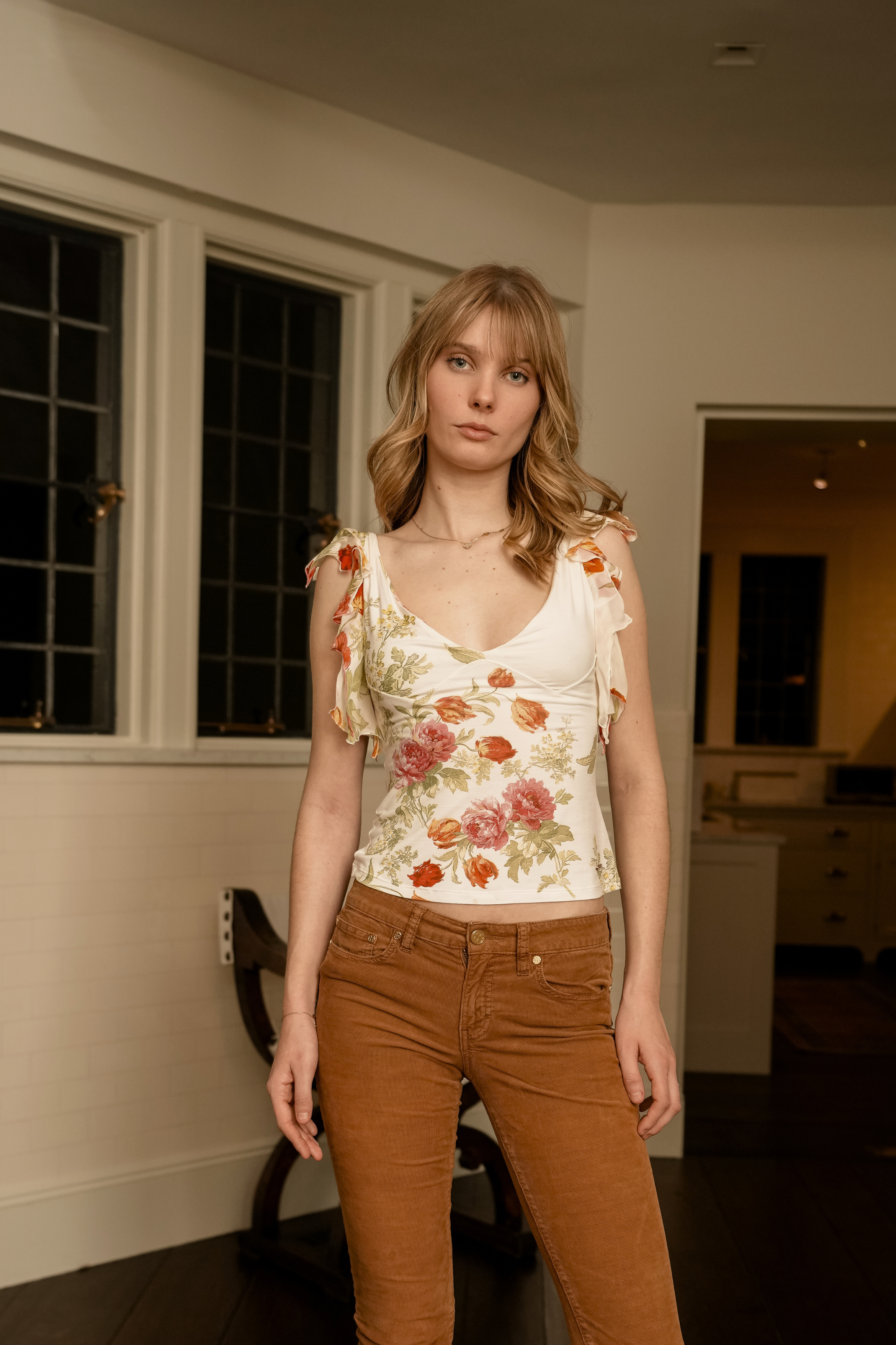 Early 2000s Roberto Cavalli Floral Ruffle Top (XS–S)