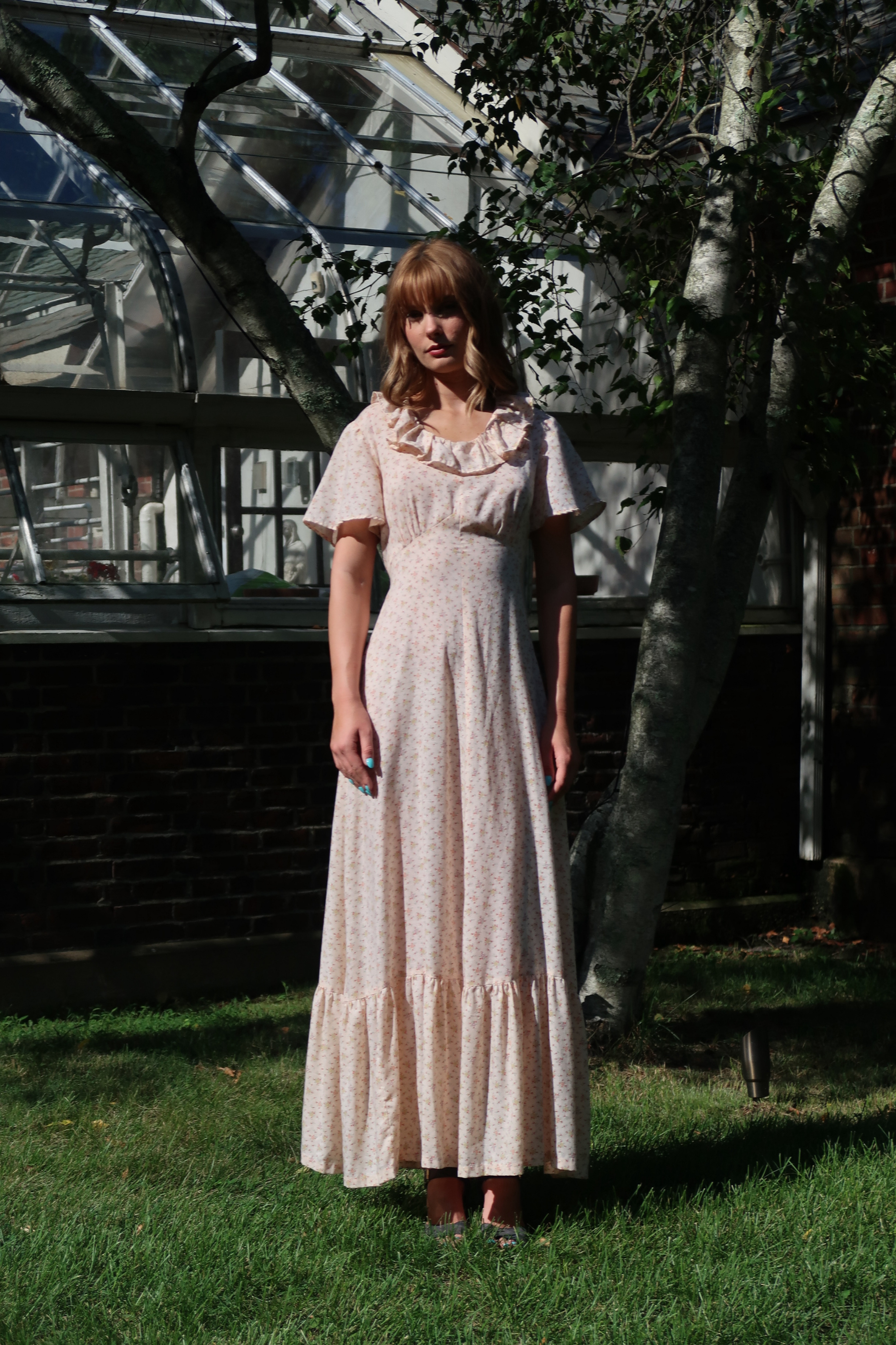 1970s Floral Prairie Maxi Dress