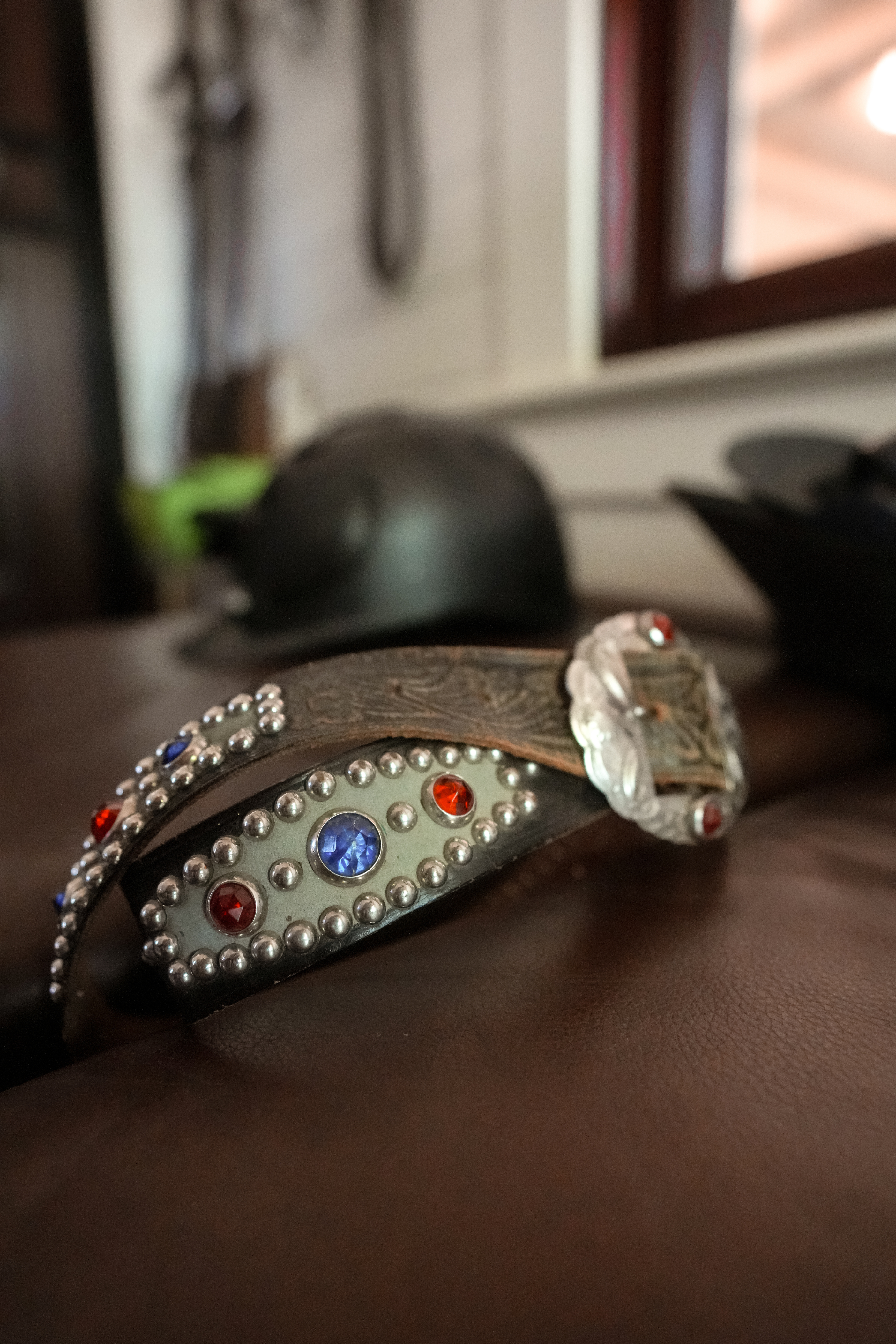 Vintage 1950s Western Studded Leather Belt |Jeweled Cowboy Rockabilly