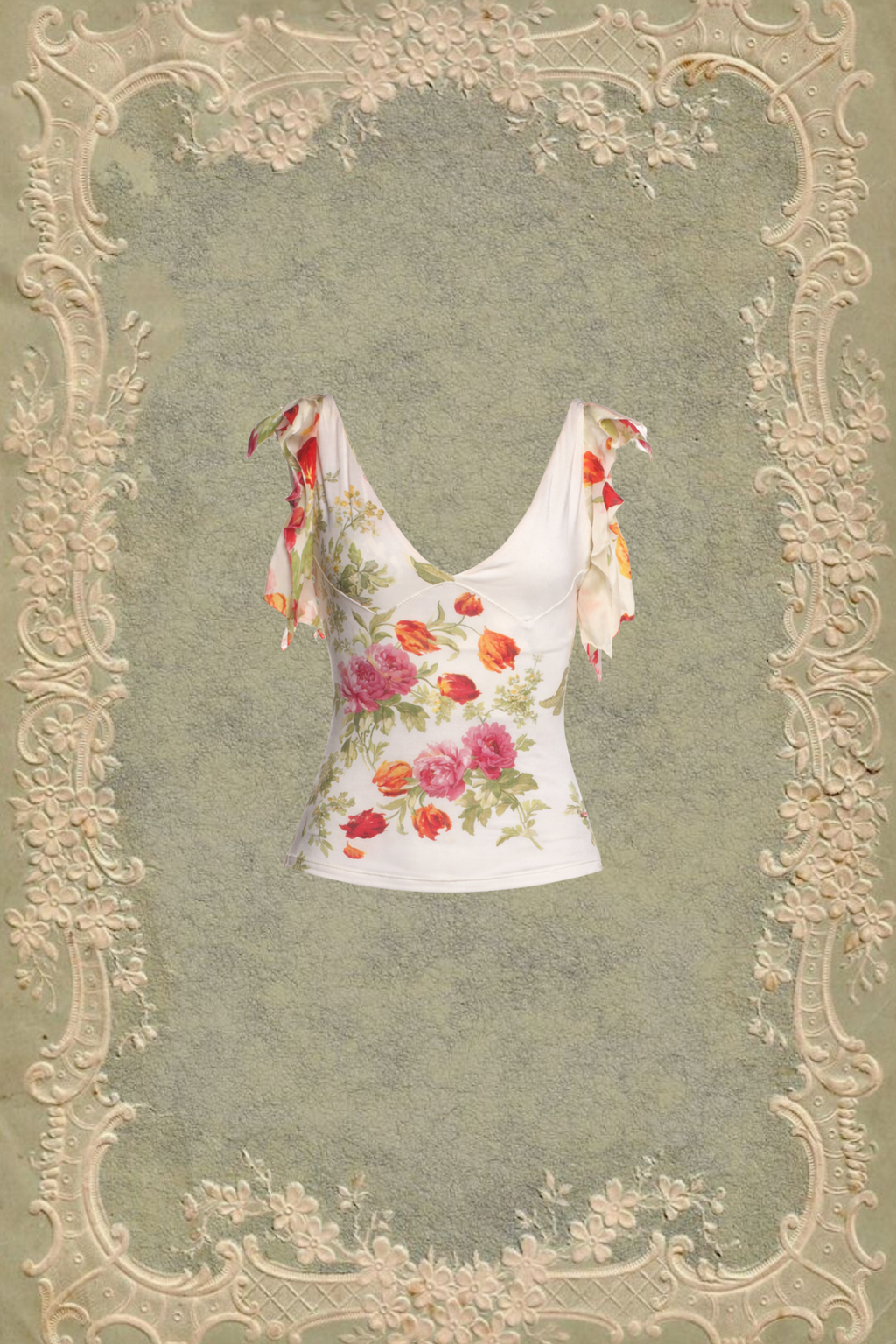 Early 2000s Roberto Cavalli Floral Ruffle Top (XS–S)