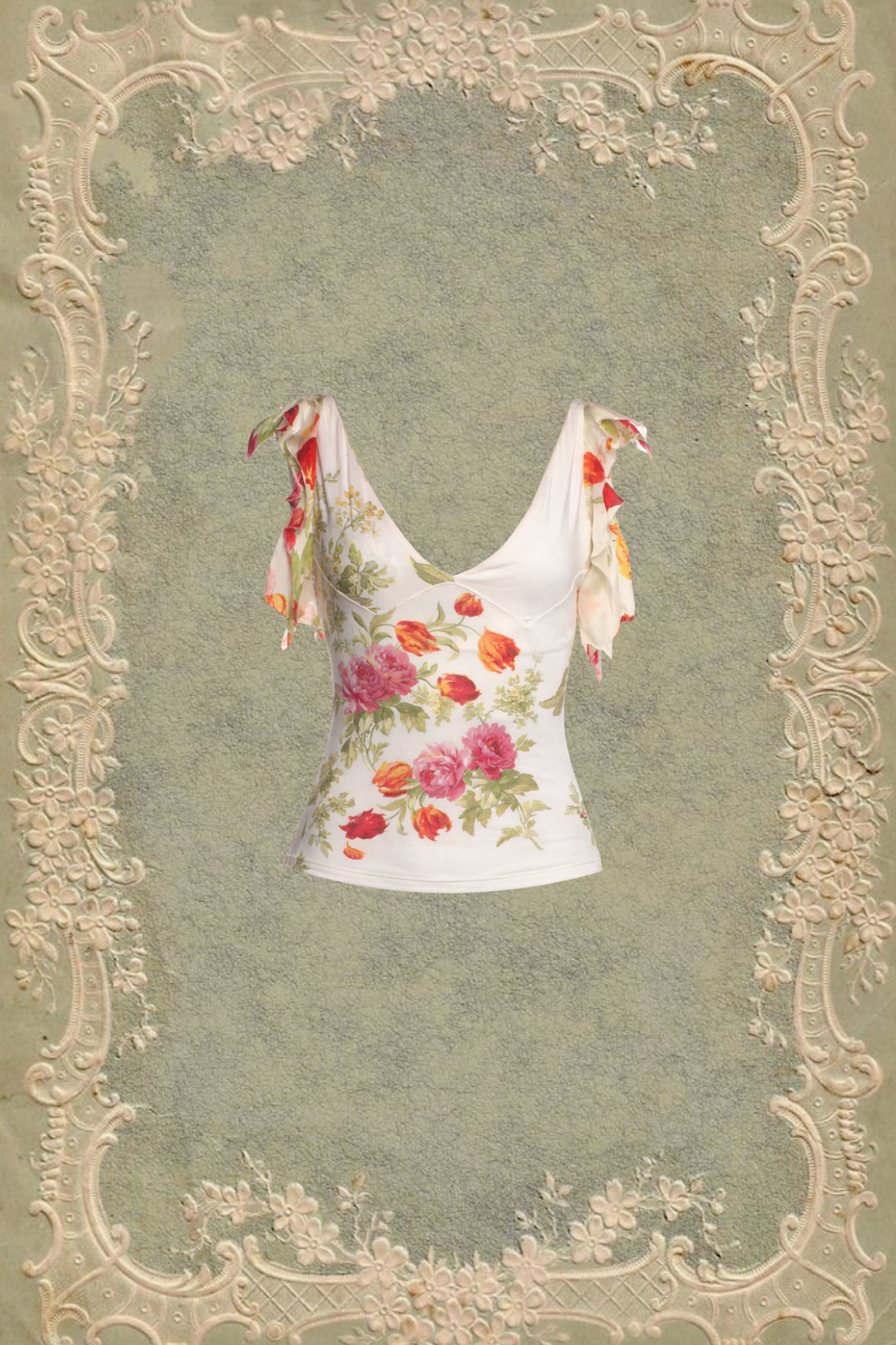 Early 2000s Roberto Cavalli Floral Ruffle Top (XS–S)