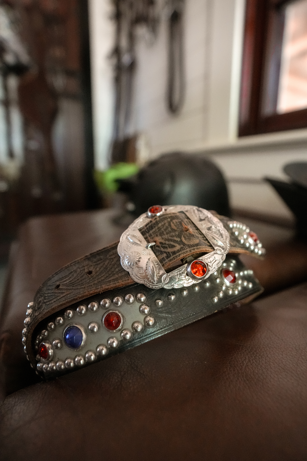 Vintage 1950s Western Studded Leather Belt |Jeweled Cowboy Rockabilly