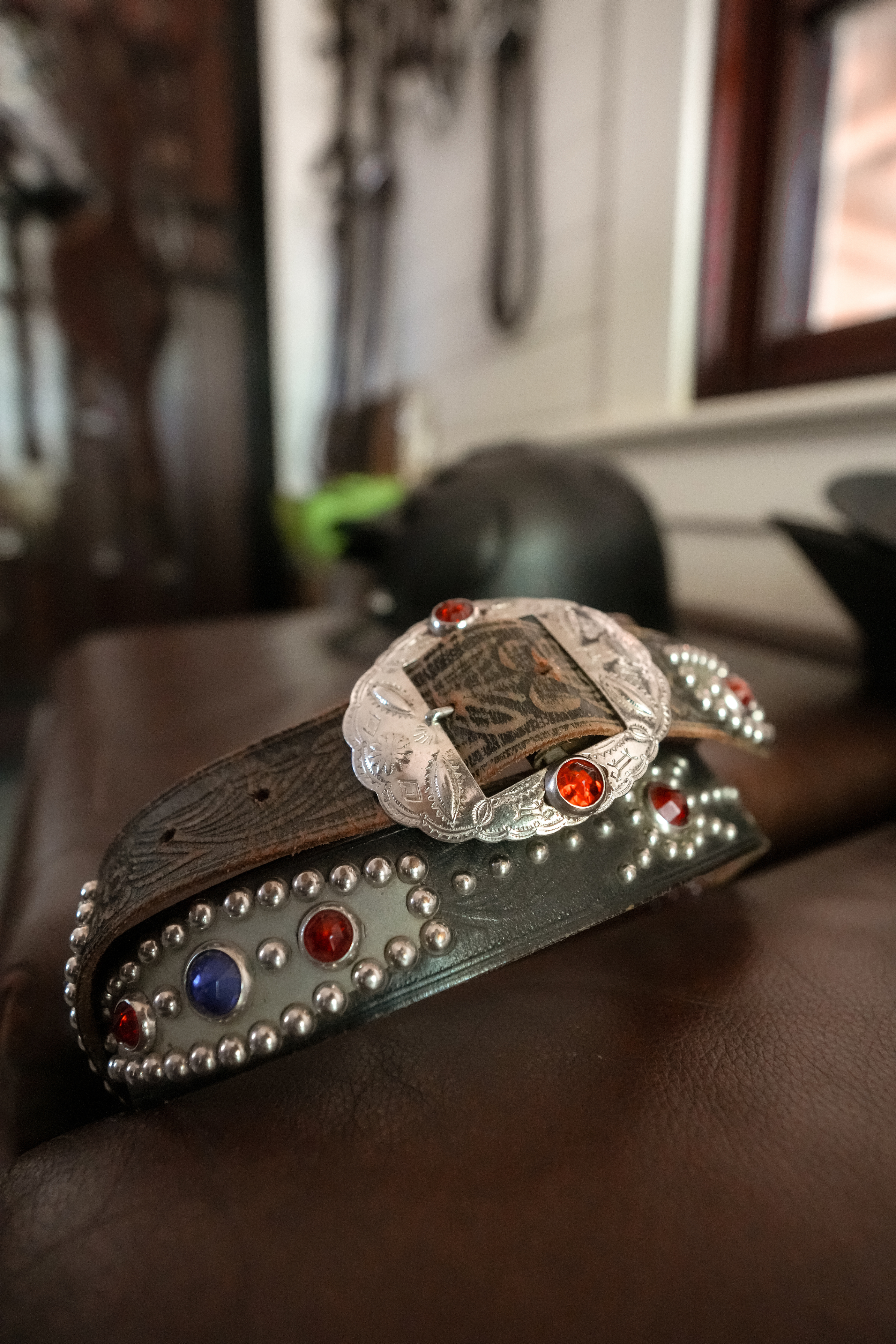 Vintage 1950s Western Studded Leather Belt |Jeweled Cowboy Rockabilly