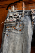 Vintage Studded Distressed Low Rise Jeans - Amber Bronze Swirls (27)