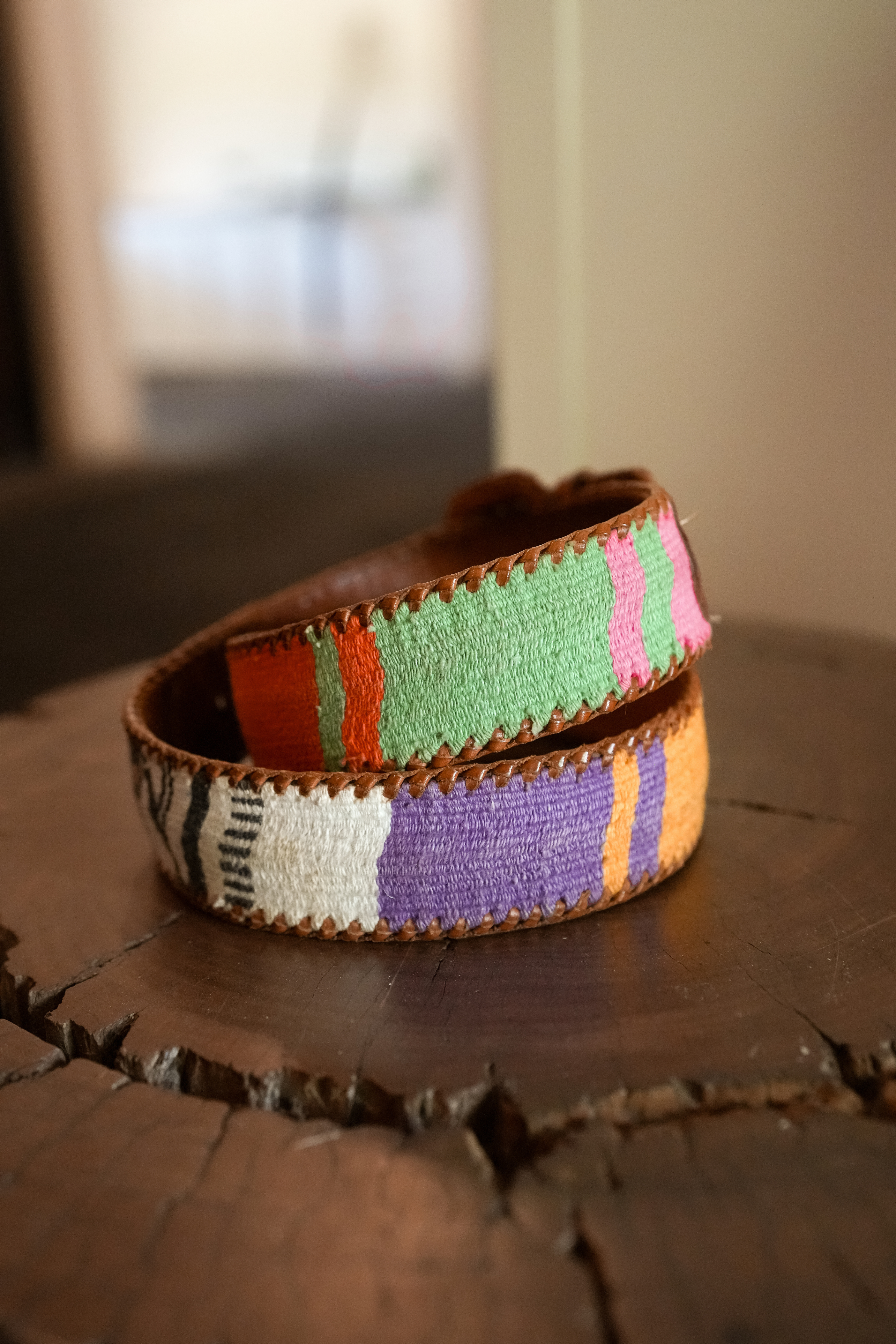 Vintage Artisan Hand-Tooled Leather & Woven Textile Belt | Made in Guatemala | Size 28