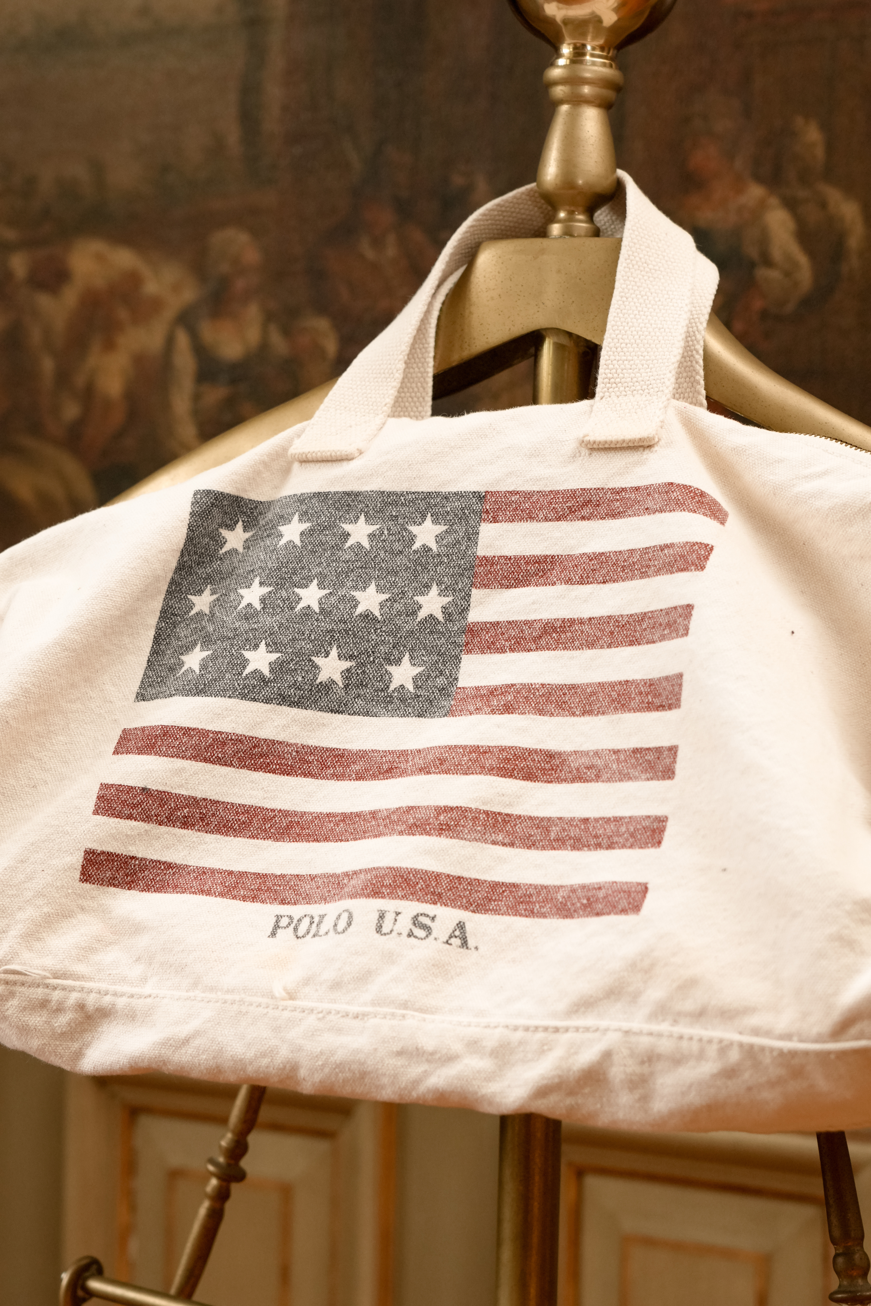 Vintage Ralph Lauren Polo USA Canvas Duffle Bag | Small American Flag Weekender