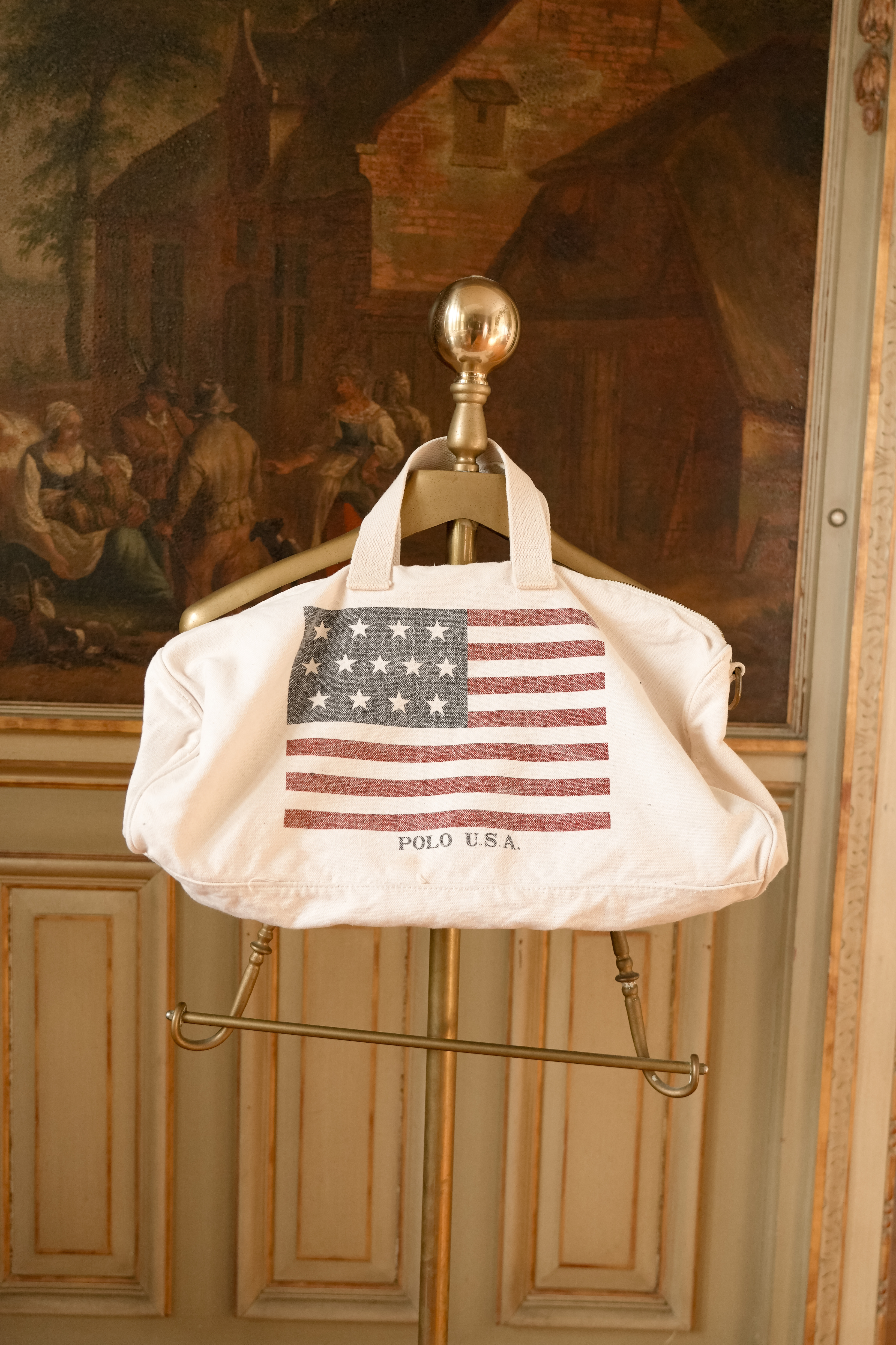 Vintage Ralph Lauren Polo USA Canvas Duffle Bag | Small American Flag Weekender