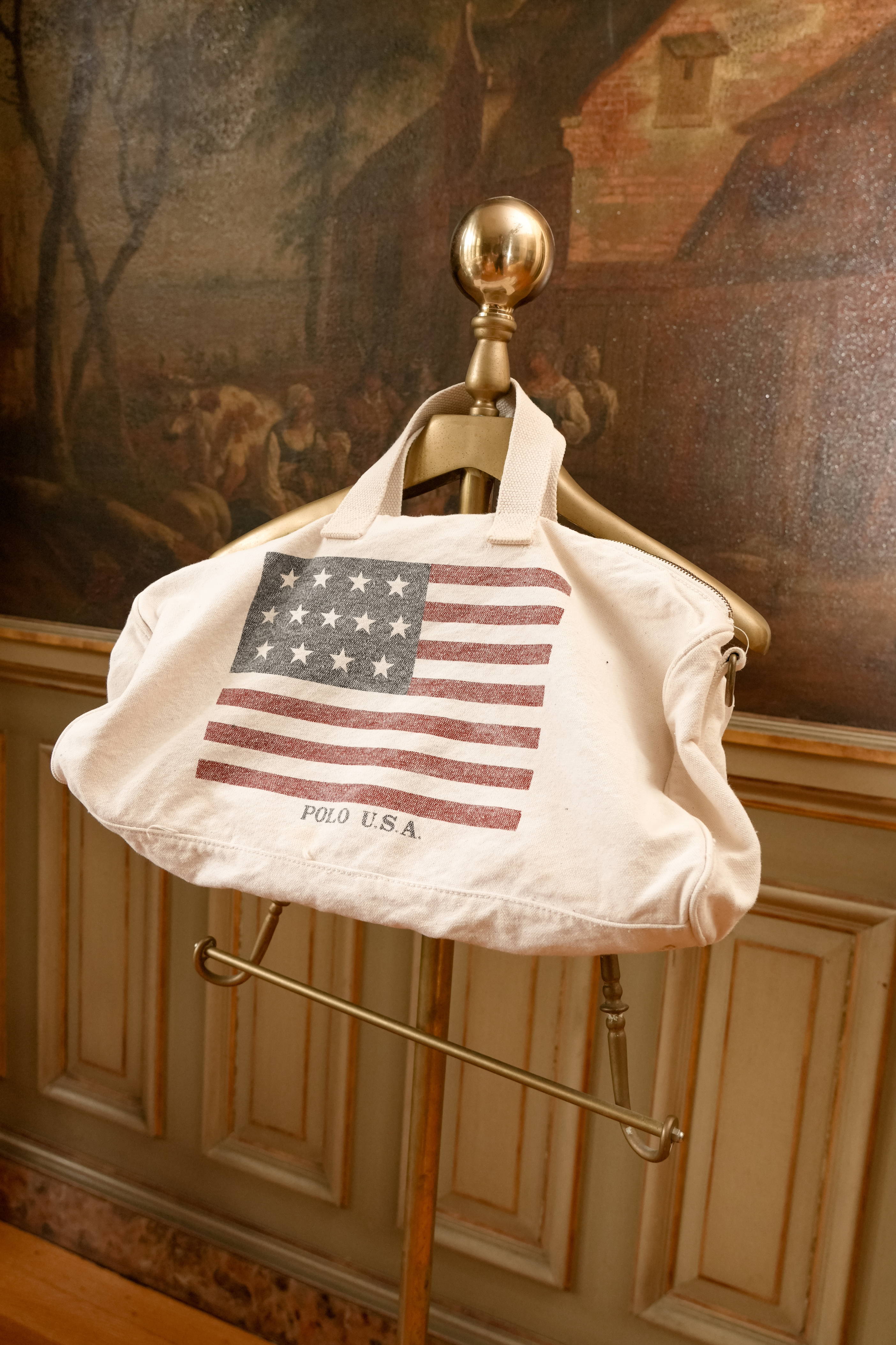 Vintage Ralph Lauren Polo USA Canvas Duffle Bag | Small American Flag Weekender