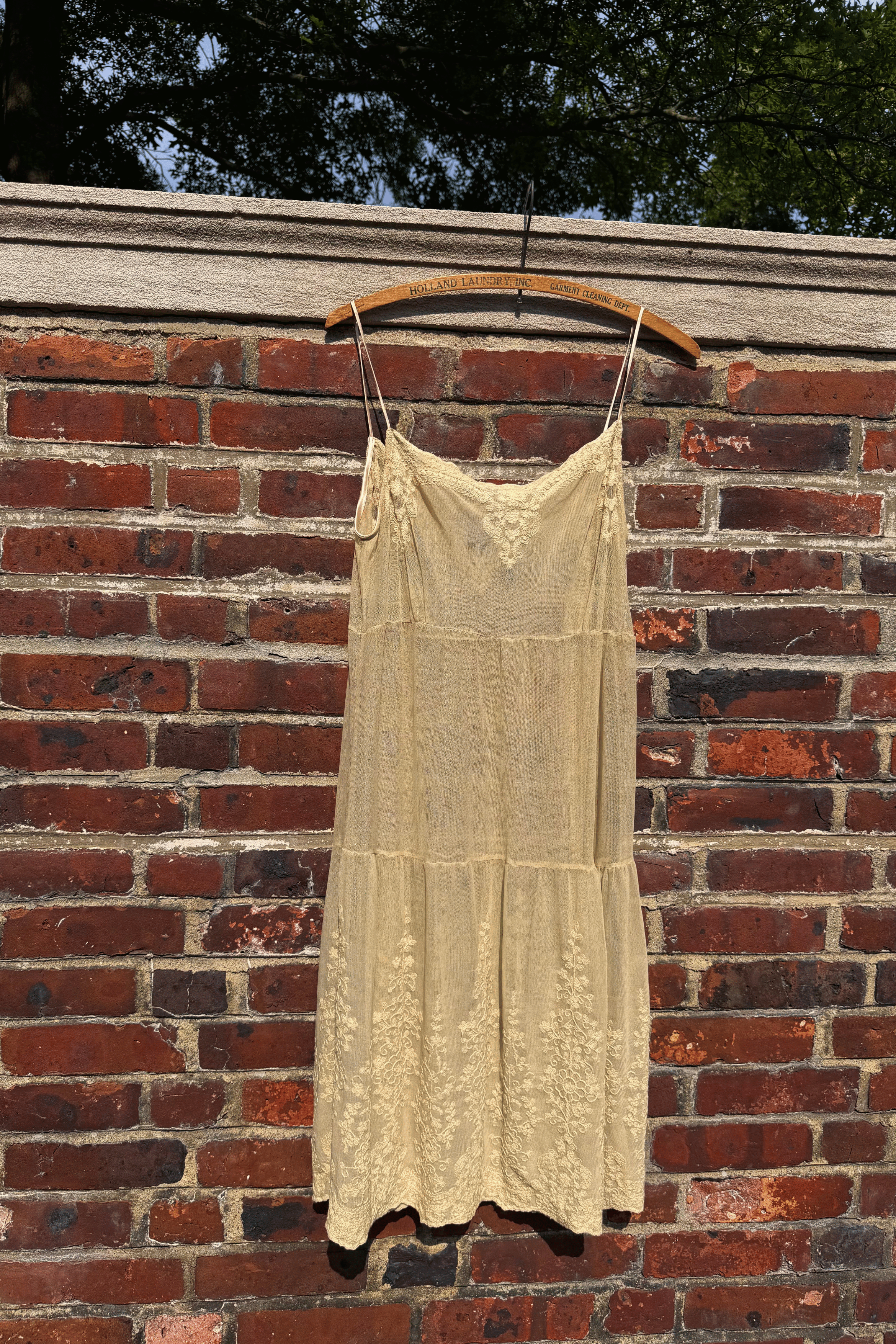 Vintage Cream Embroidered Mesh Camisole Mini Slip Dress | (S-L)
