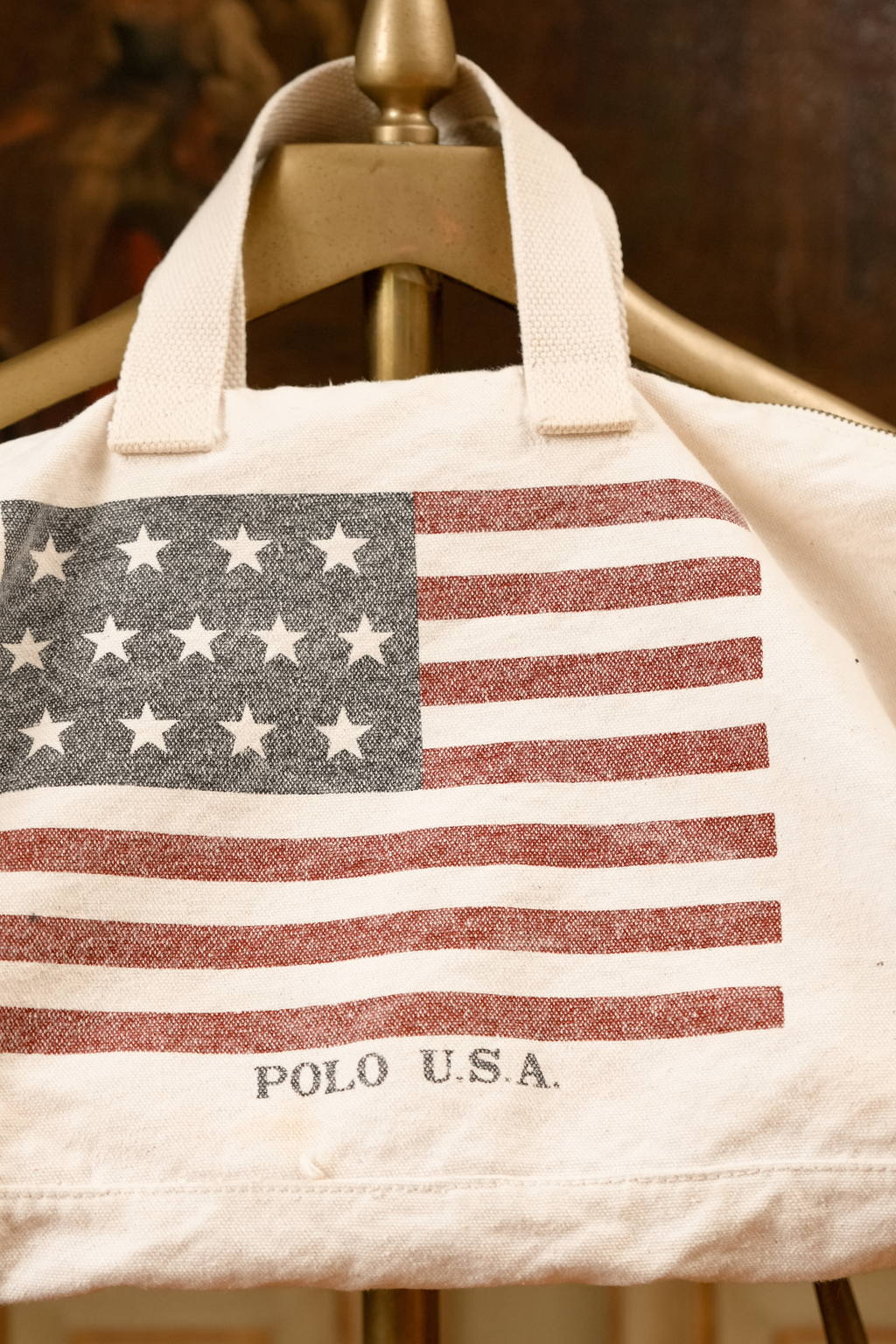 Vintage Ralph Lauren Polo USA Canvas Duffle Bag | Small American Flag Weekender