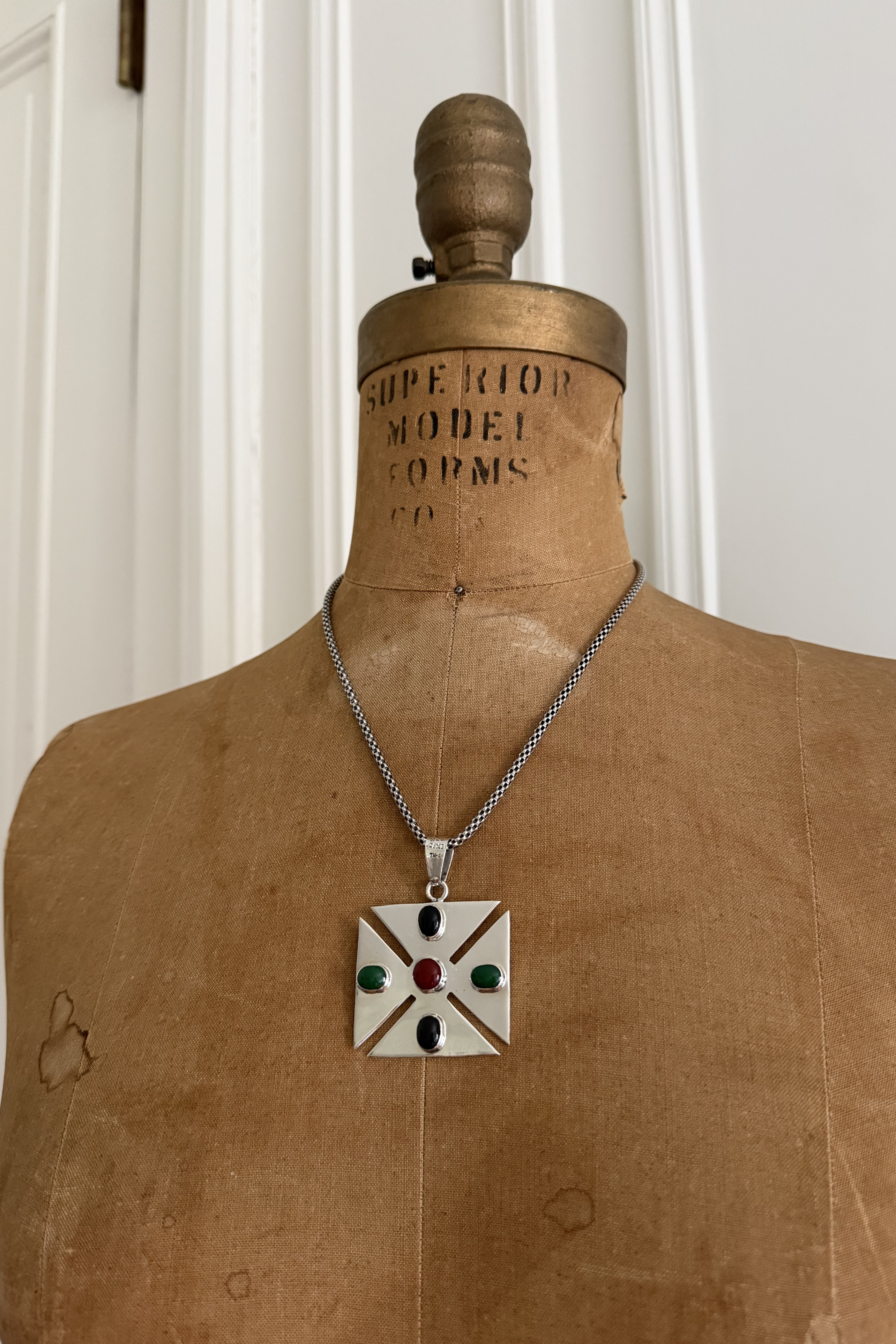 Vintage Mexican Sterling Silver 925 Cross Pendant Necklace, Signed TM-24
