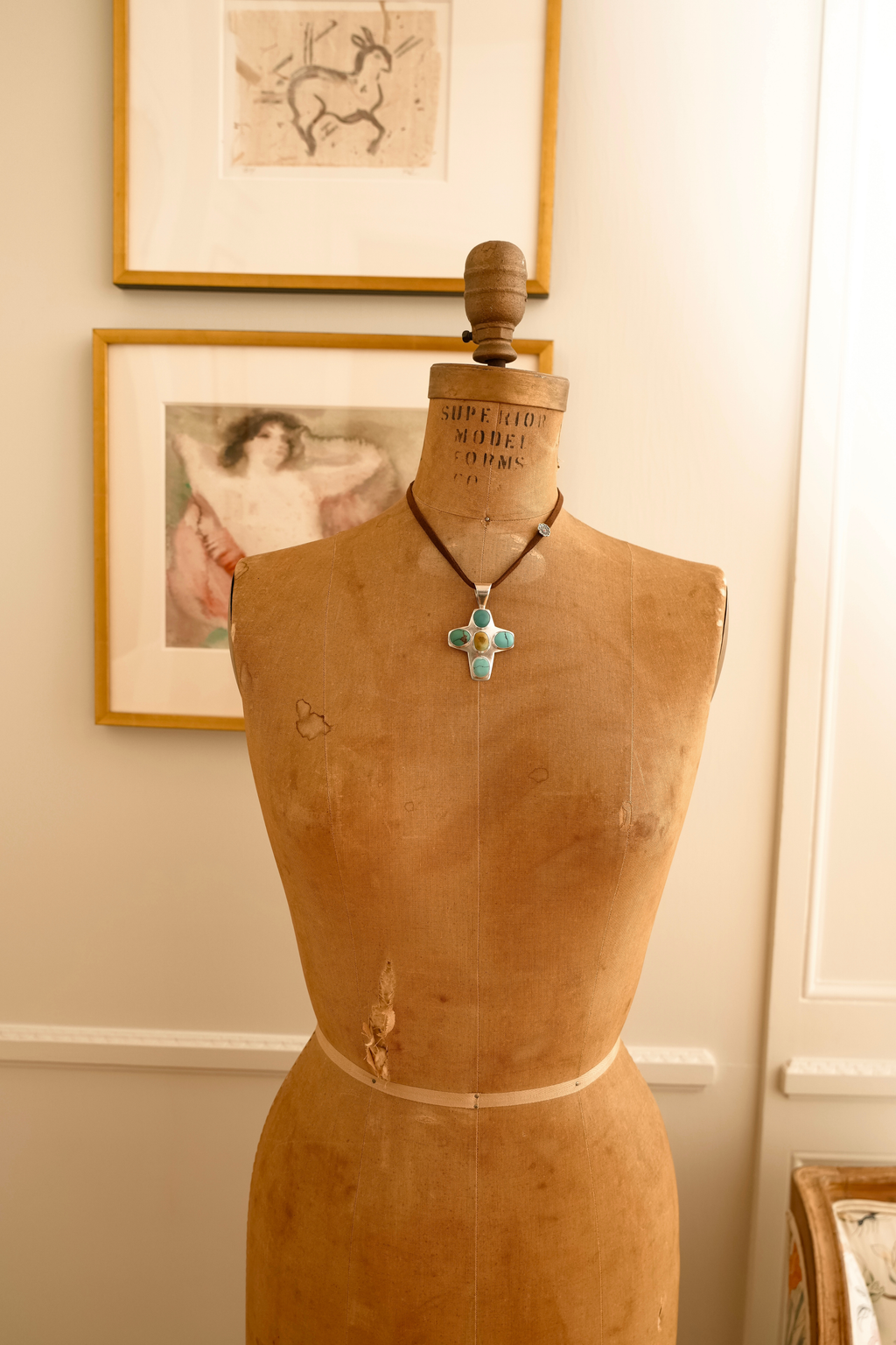 Natural Turquoise-Set Sterling Silver Cross Pendant Necklace