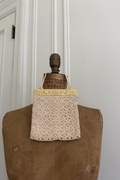 Antique 1920s Cream Crochet Evening Bag with Carved Celluloid Top Frame