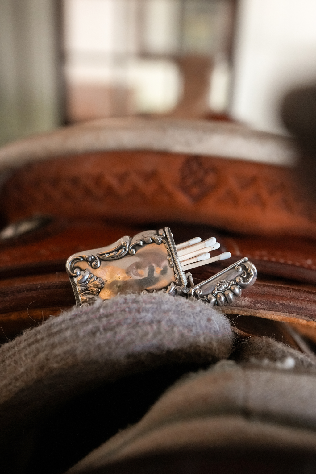 Antique Art Nouveau Silver Match Safe Holder | Ornate Vesta Case