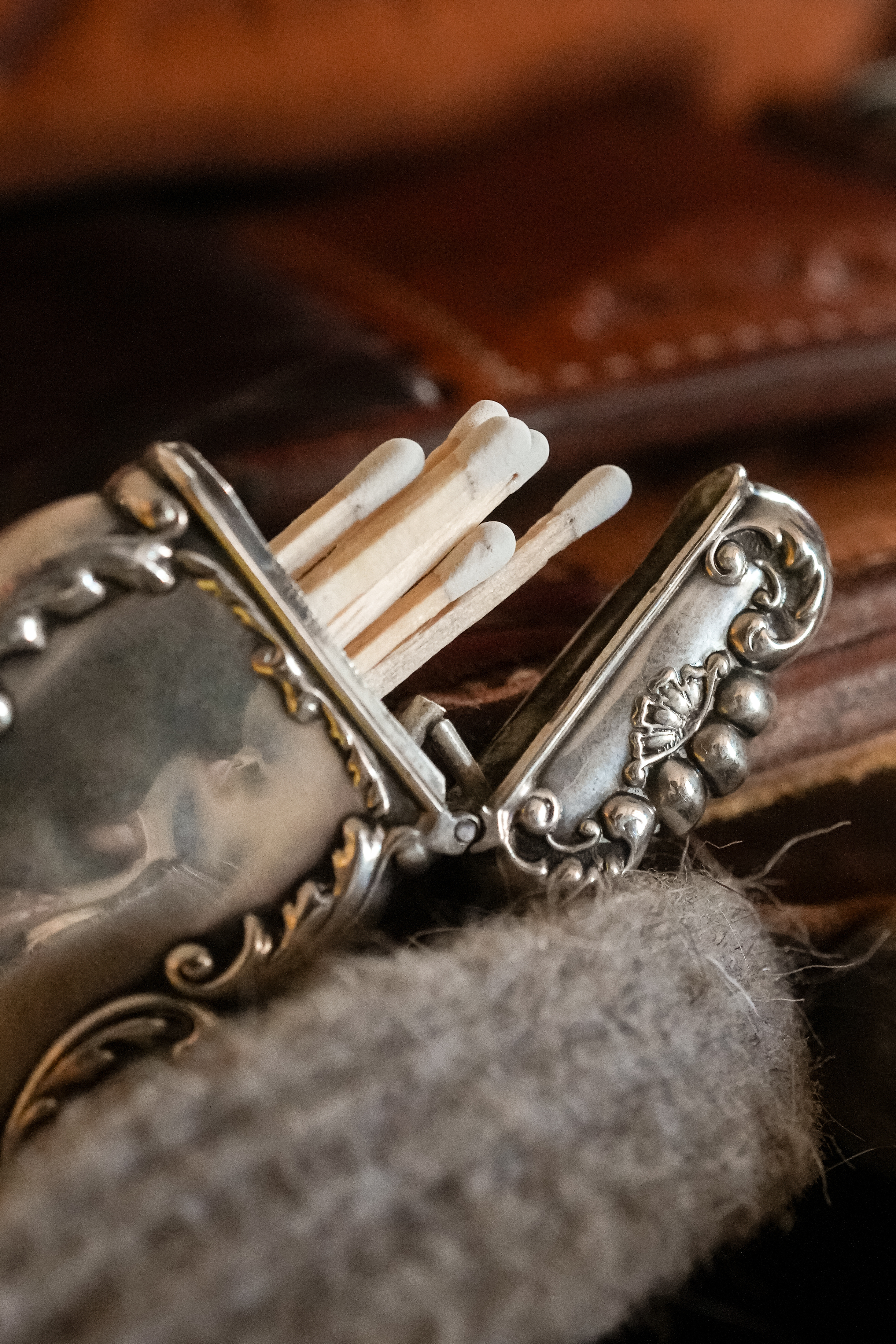 Antique Art Nouveau Silver Match Safe Holder | Ornate Vesta Case