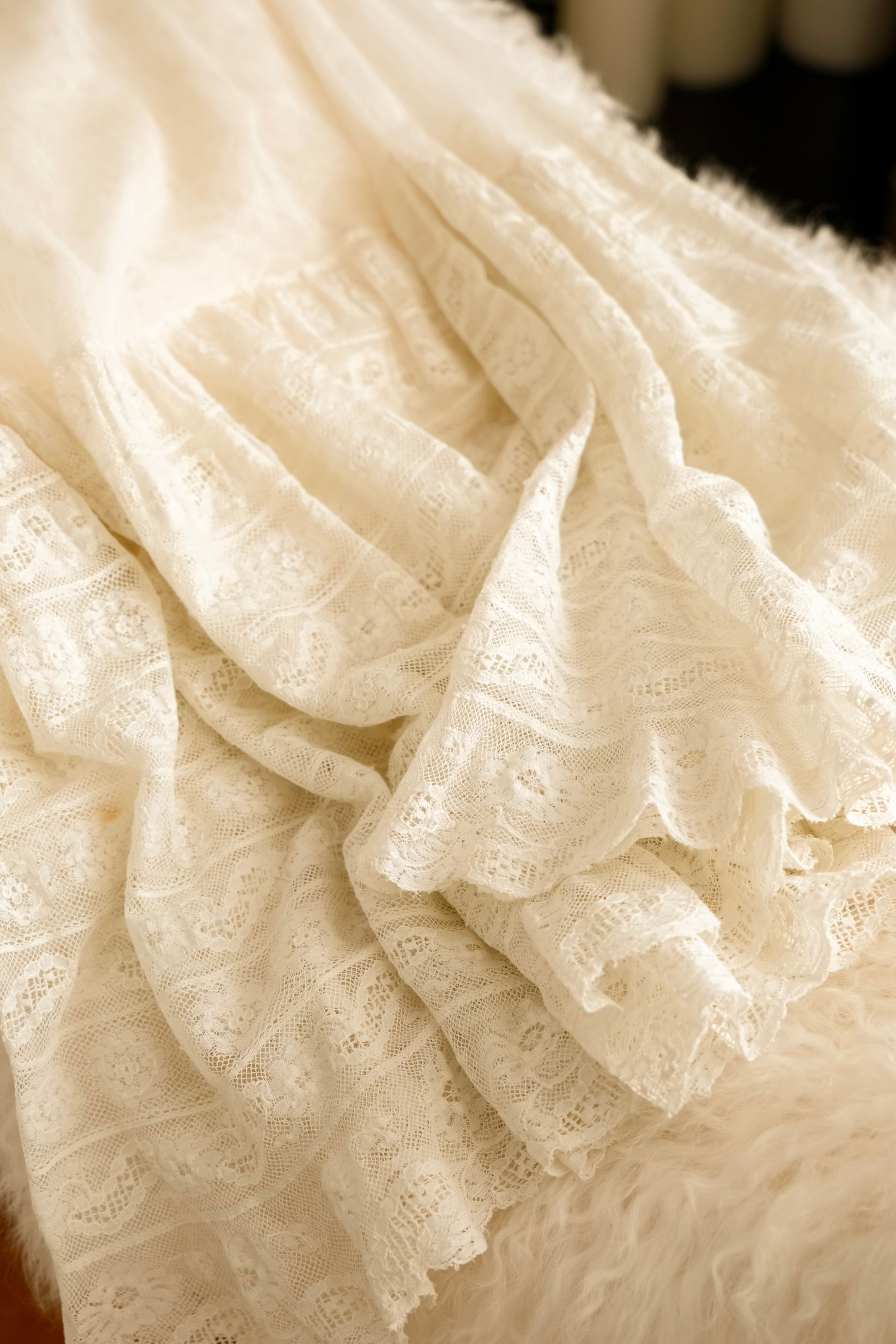 Vintage Edwardian Embroidered Net Lace Skirt | Ivory (XS-S)
