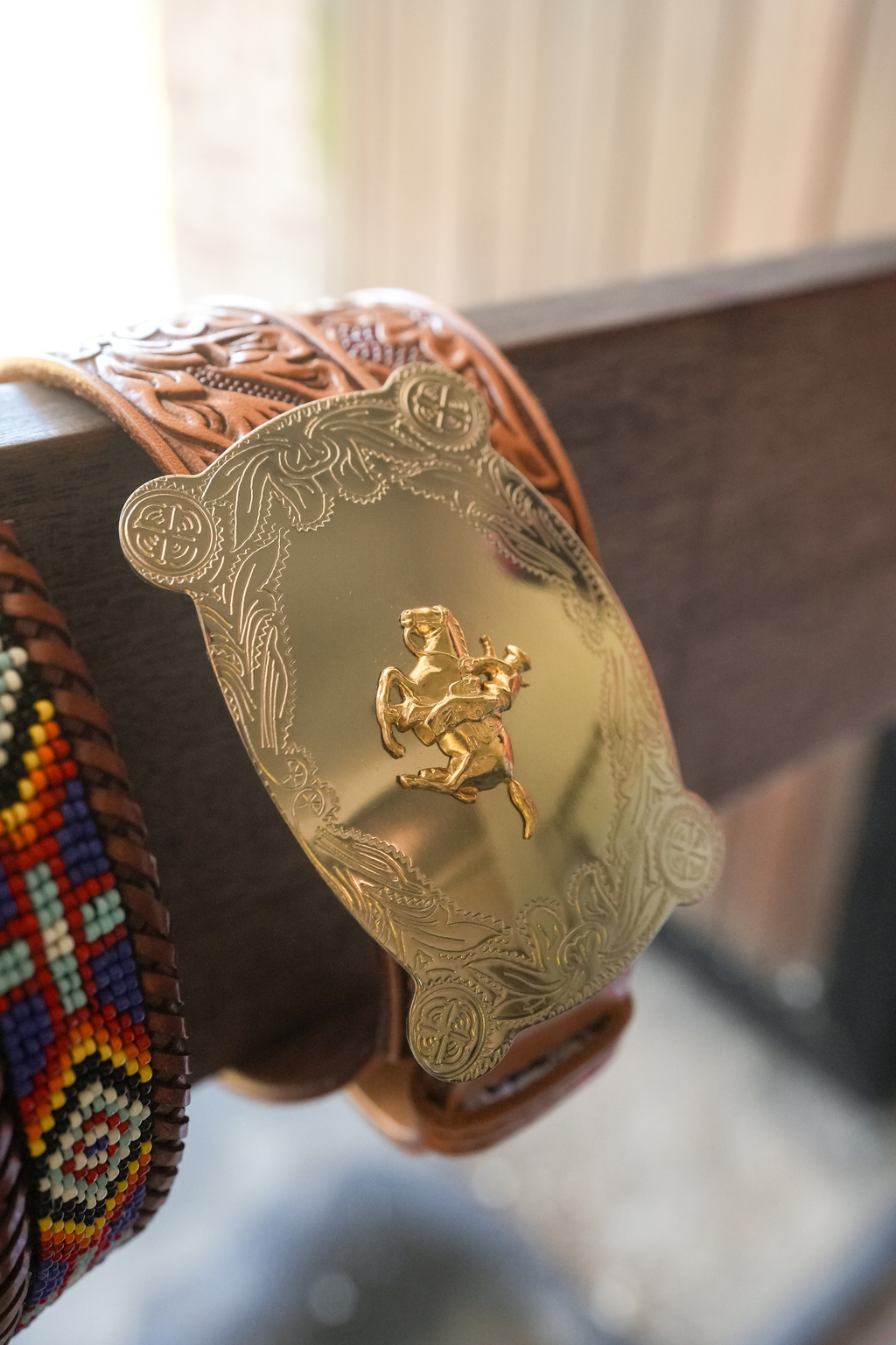 Outlaw Rodeo Belt | Western Engraved Cowboy Buckle & Hand-Tooled Leather Belt