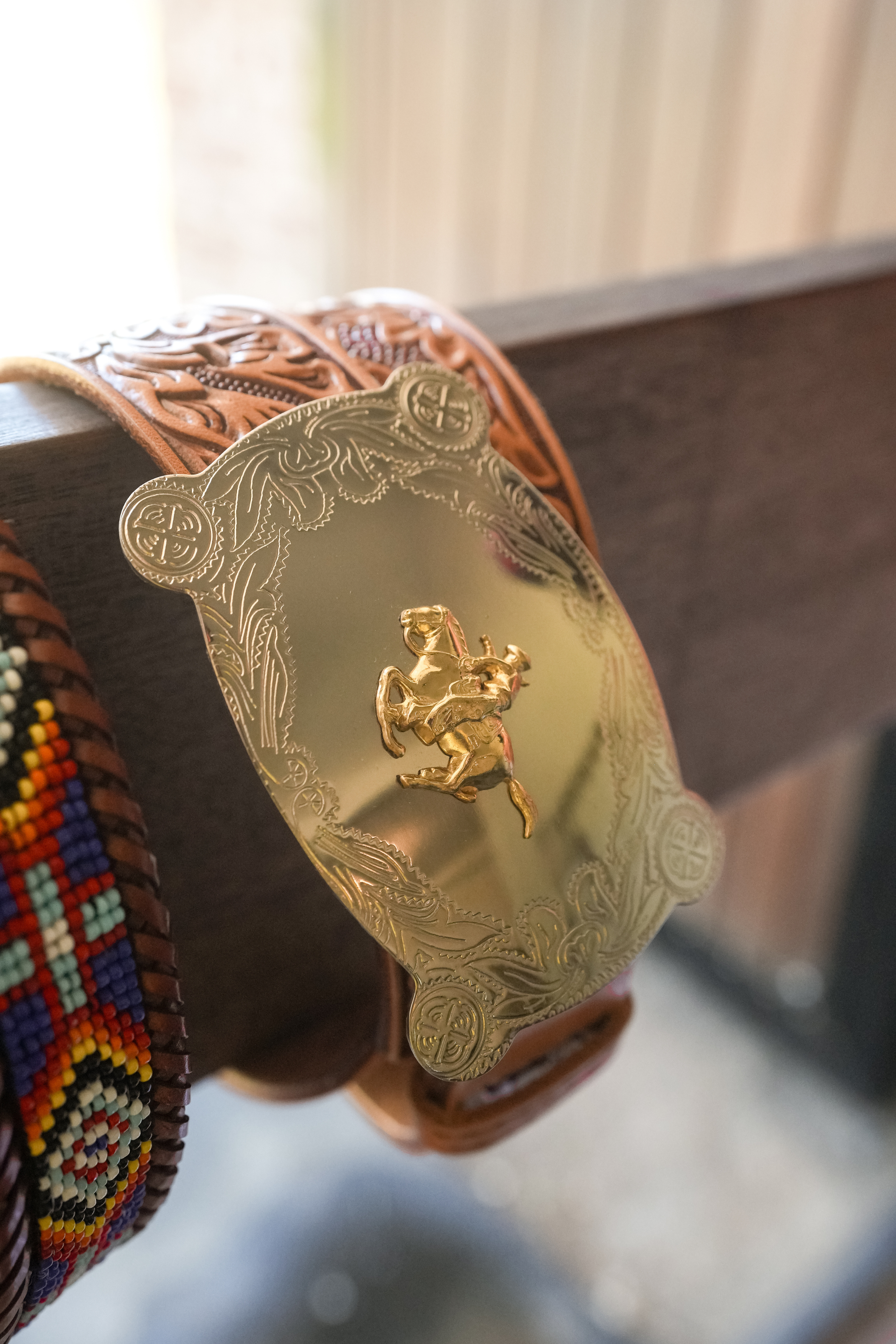 Outlaw Rodeo Belt | Western Engraved Cowboy Buckle & Hand-Tooled Leather Belt