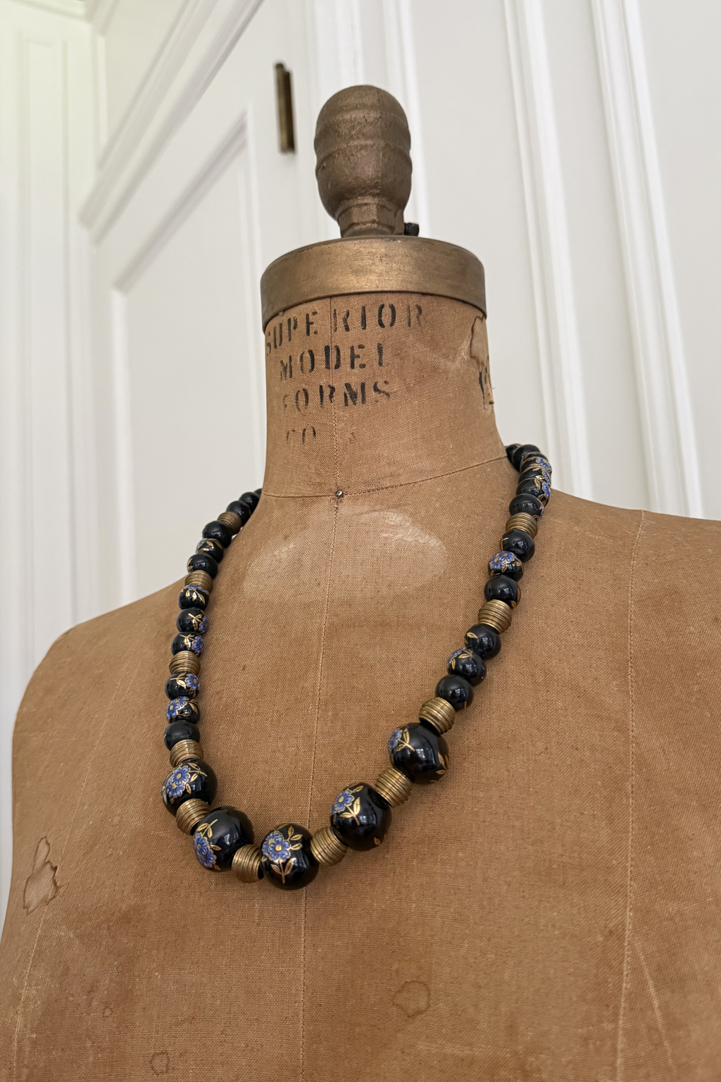 Vintage Venetian Black Wedding Cake Bead Necklace | Rare 60"