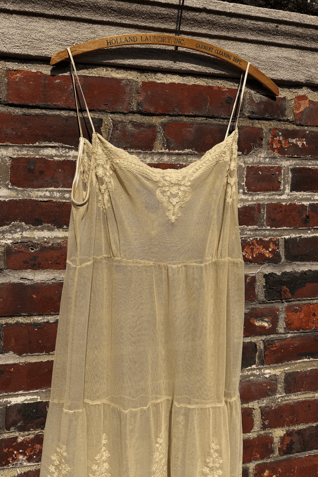 Vintage Cream Embroidered Mesh Camisole Mini Slip Dress | (S-L)