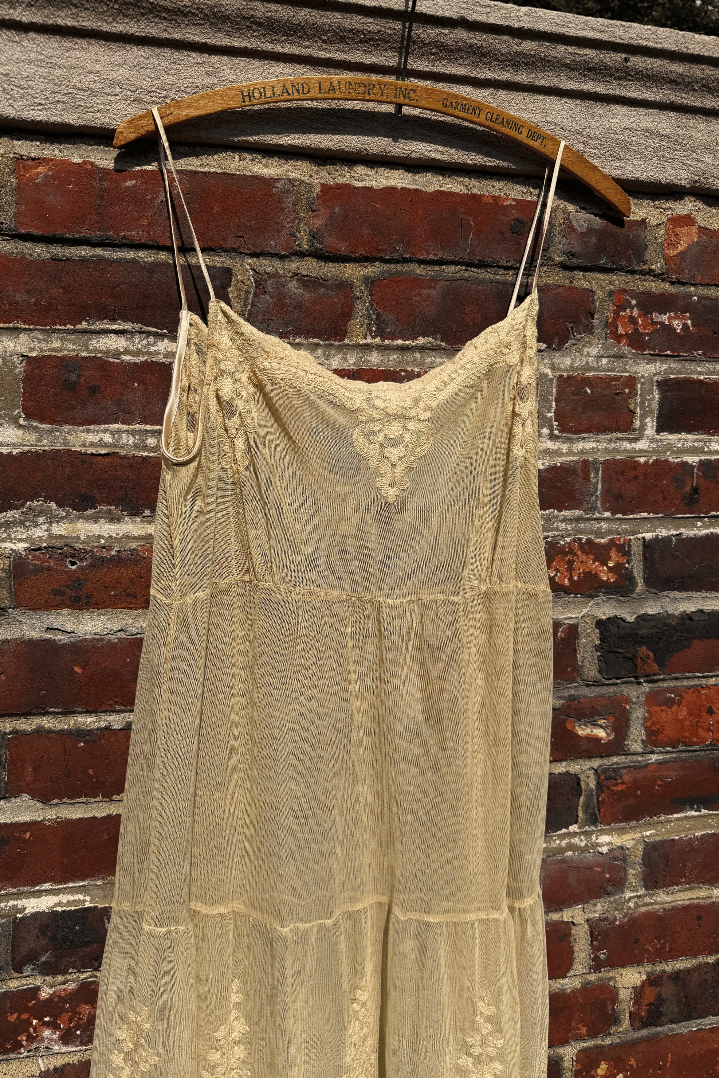 Vintage Cream Embroidered Mesh Camisole Mini Slip Dress | (S-L)
