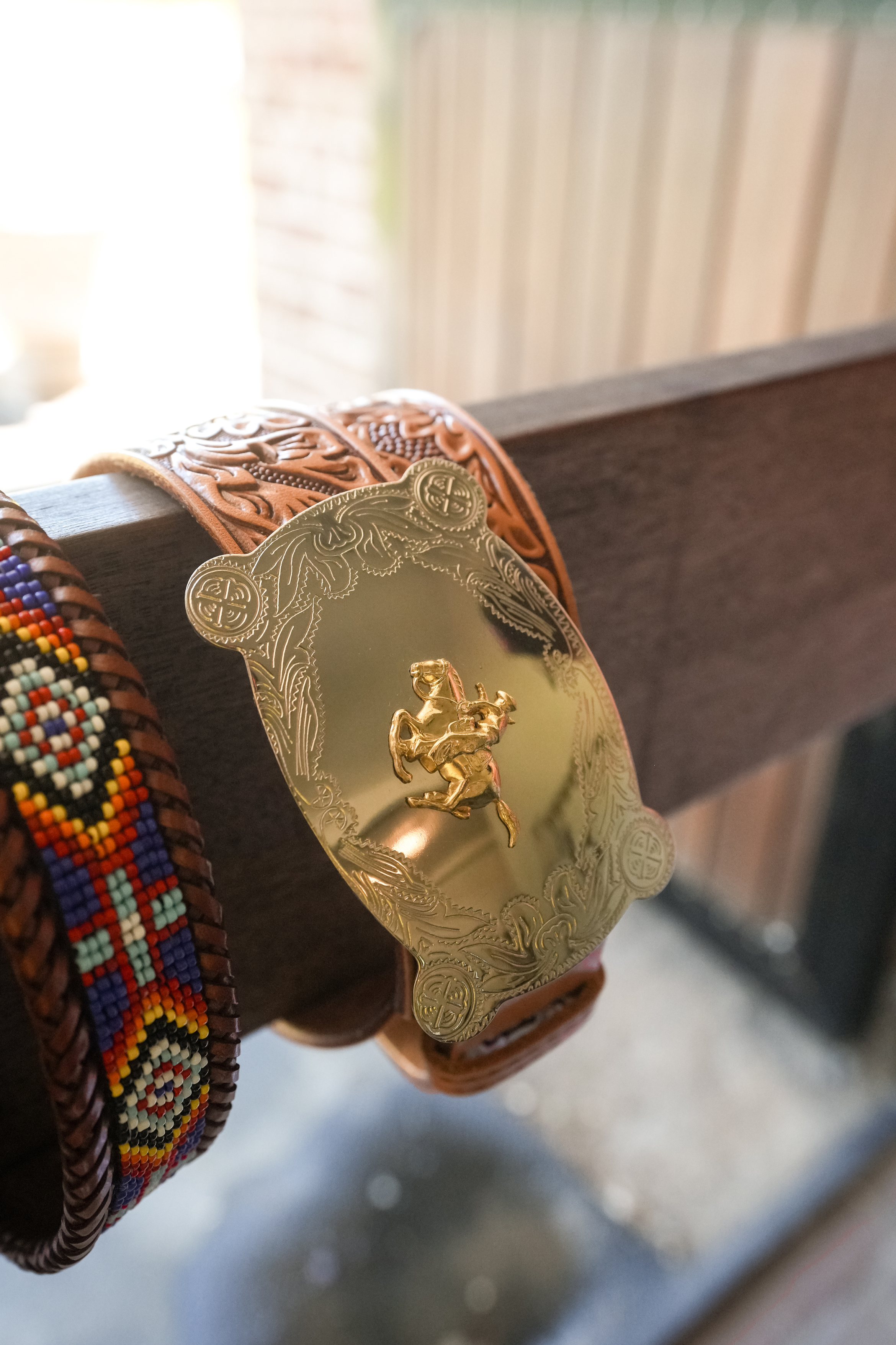 Outlaw Rodeo Belt | Western Engraved Cowboy Buckle & Hand-Tooled Leather Belt
