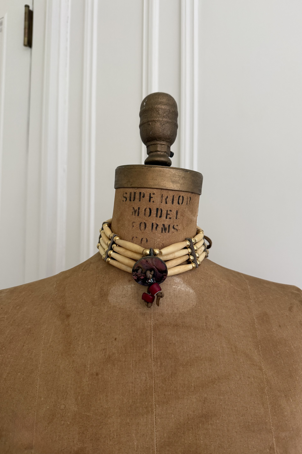 Vintage Native American 4-Row Buffalo Bone Hairpipe Necklace with Heavy Solid Brass Beads | Professionally Refurbished & Restored