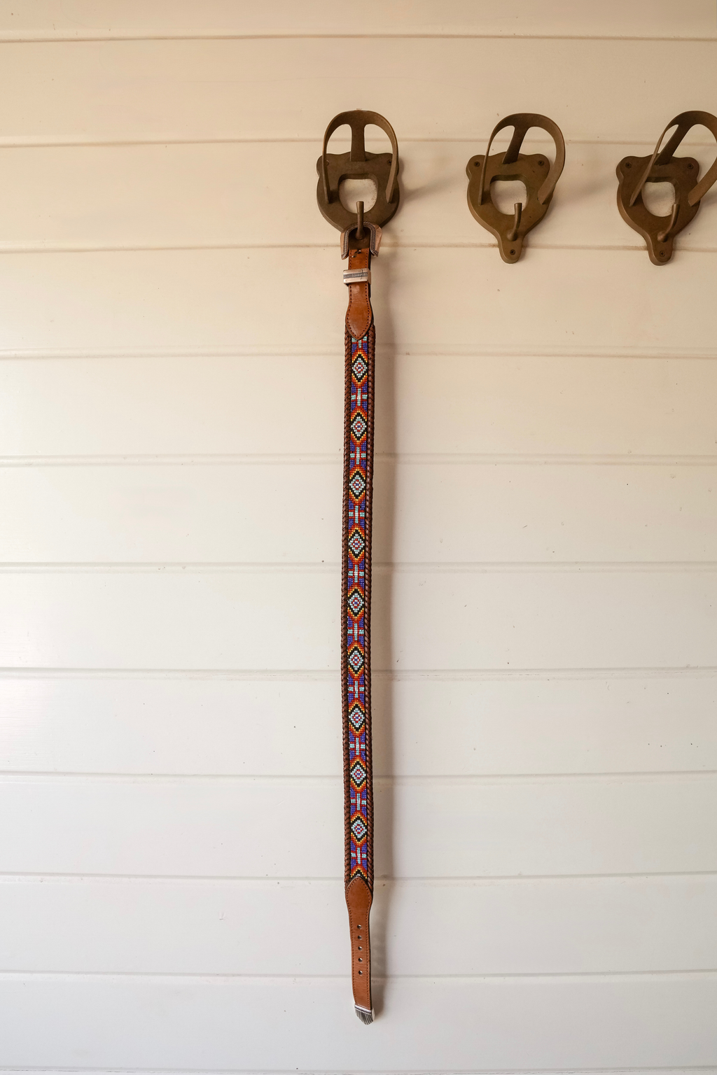Southwestern Beaded Leather Belt |Tan Braided Western Belt