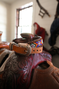 Southwestern Beaded Leather Belt |Tan Braided Western Belt
