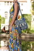 Handwoven Wayuu Mochila Bag | Blue & Beige Geometric Maze