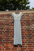 Vintage Blue Calico Floral Maxi Dress with Statement Lace Collar (M-L)