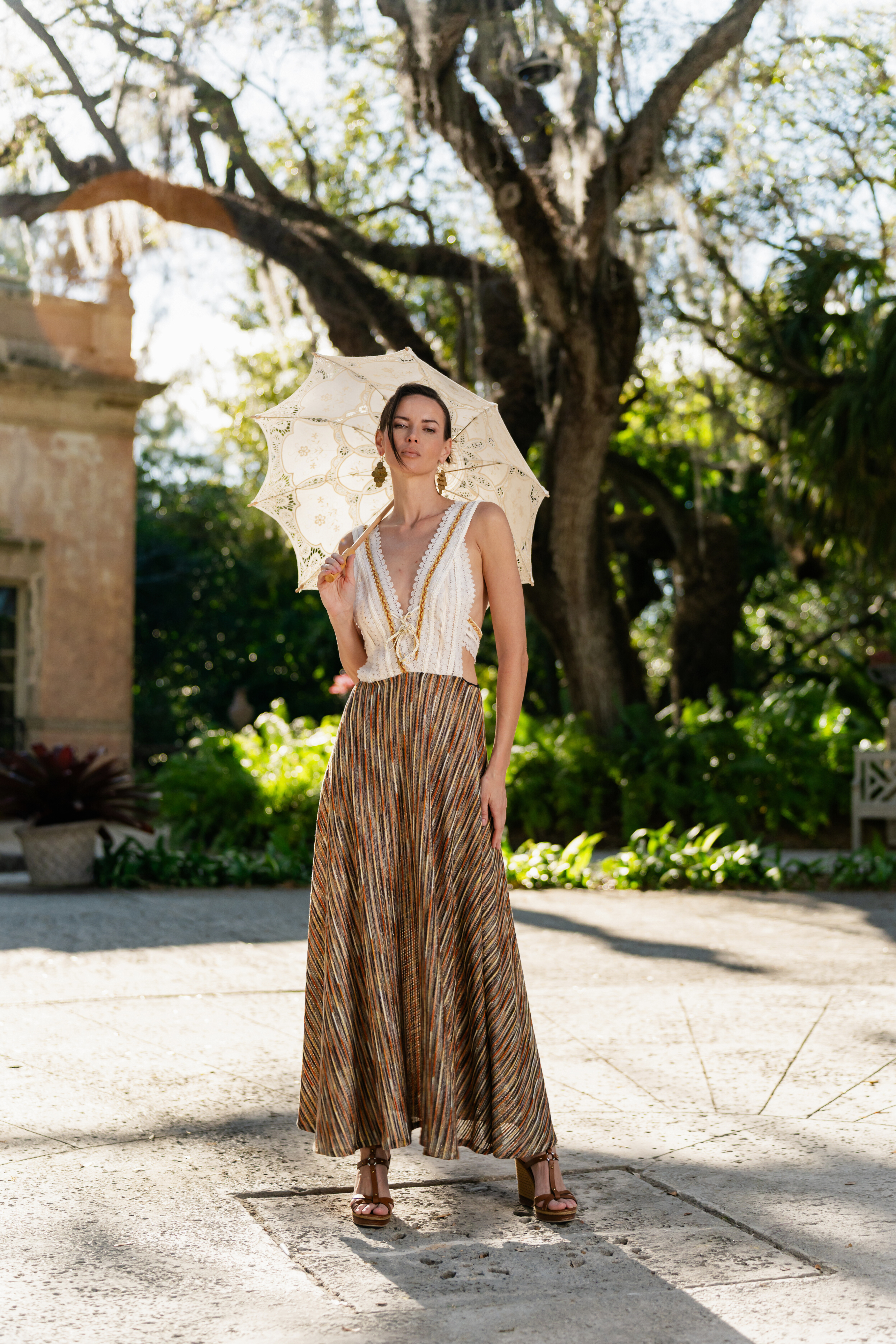 GIPCCO Crochet & Metallic Stripe Maxi Dress (One Size)