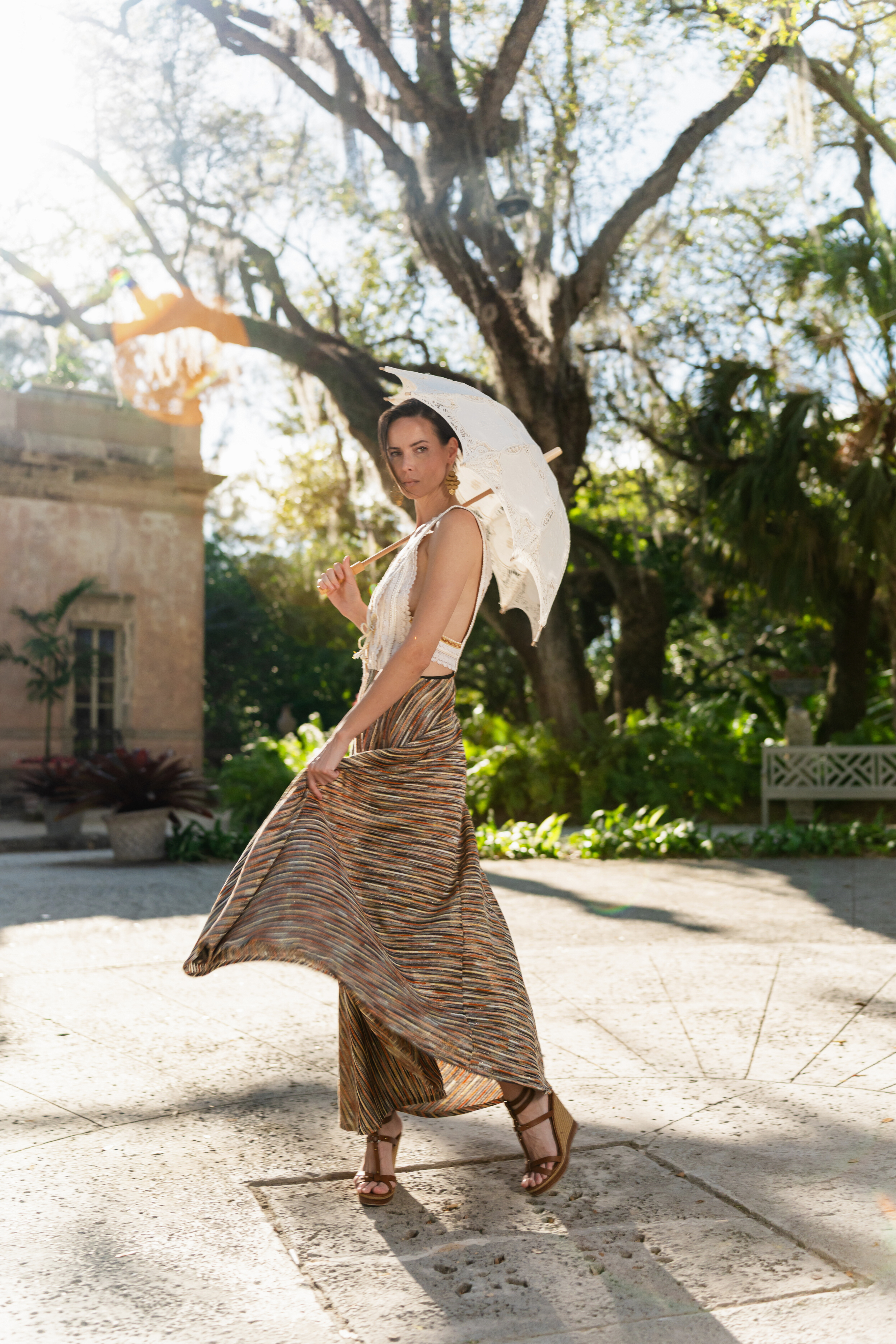 GIPCCO Crochet & Metallic Stripe Maxi Dress (One Size)