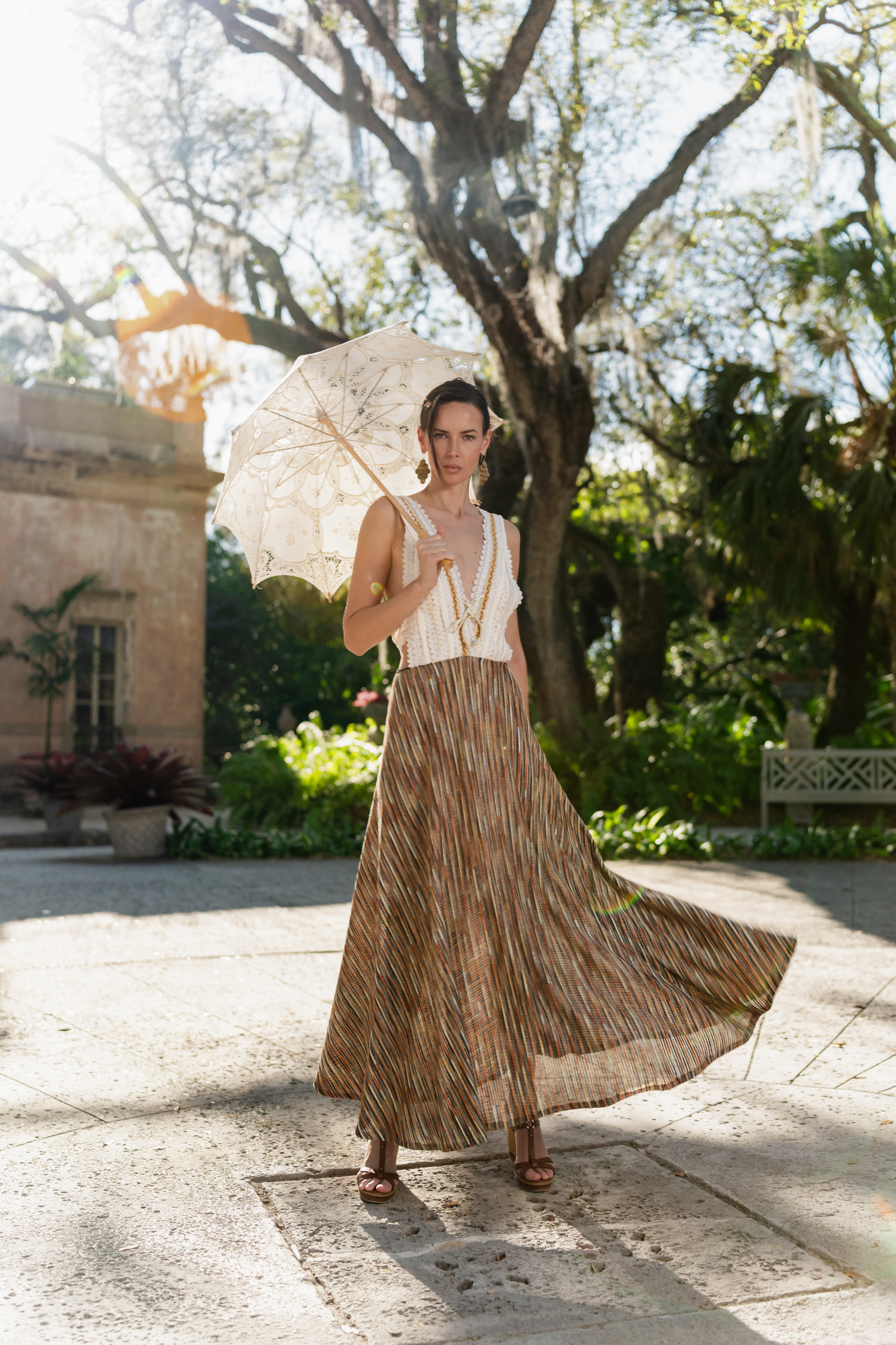 GIPCCO Crochet & Metallic Stripe Maxi Dress (One Size)