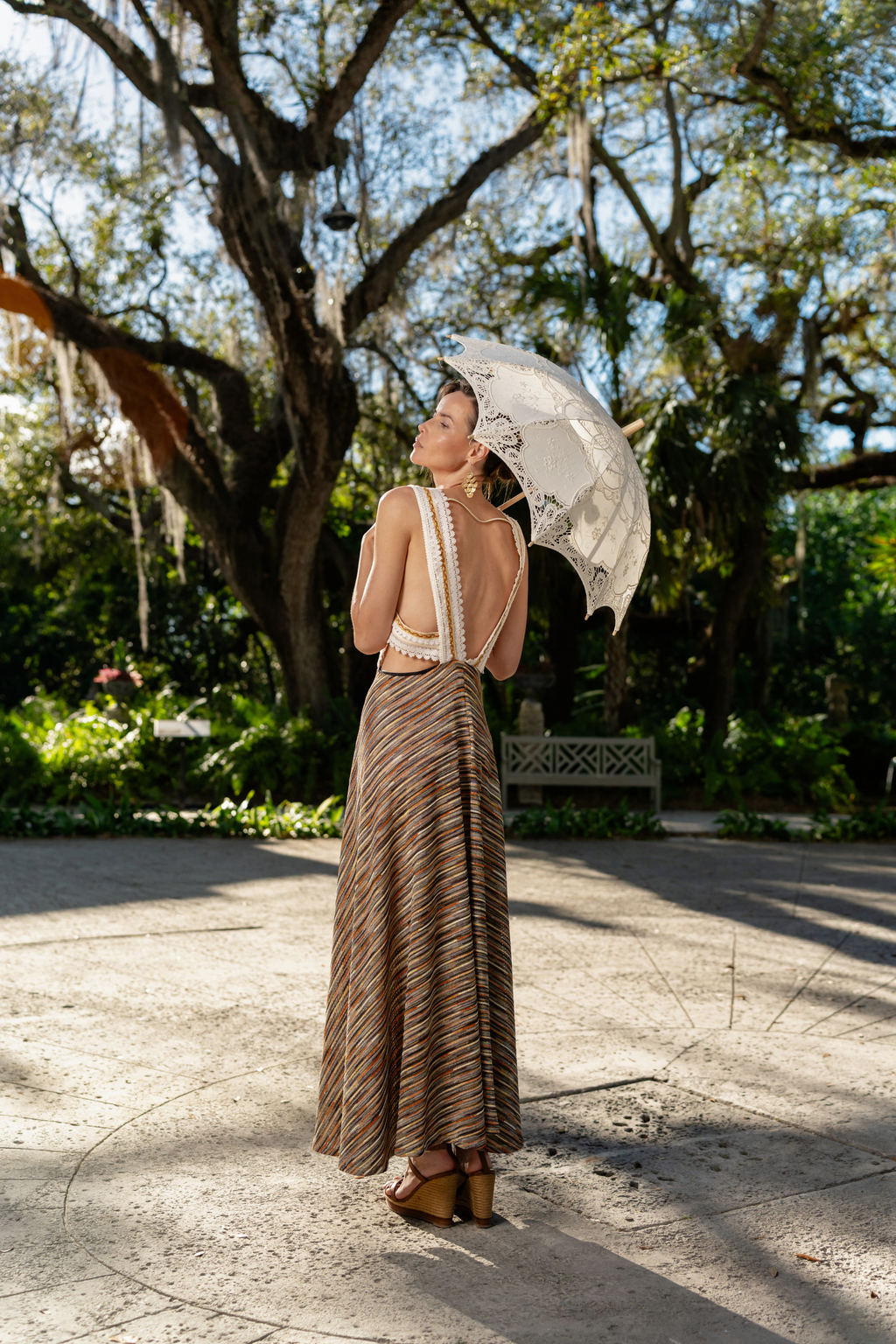 GIPCCO Crochet & Metallic Stripe Maxi Dress (One Size)