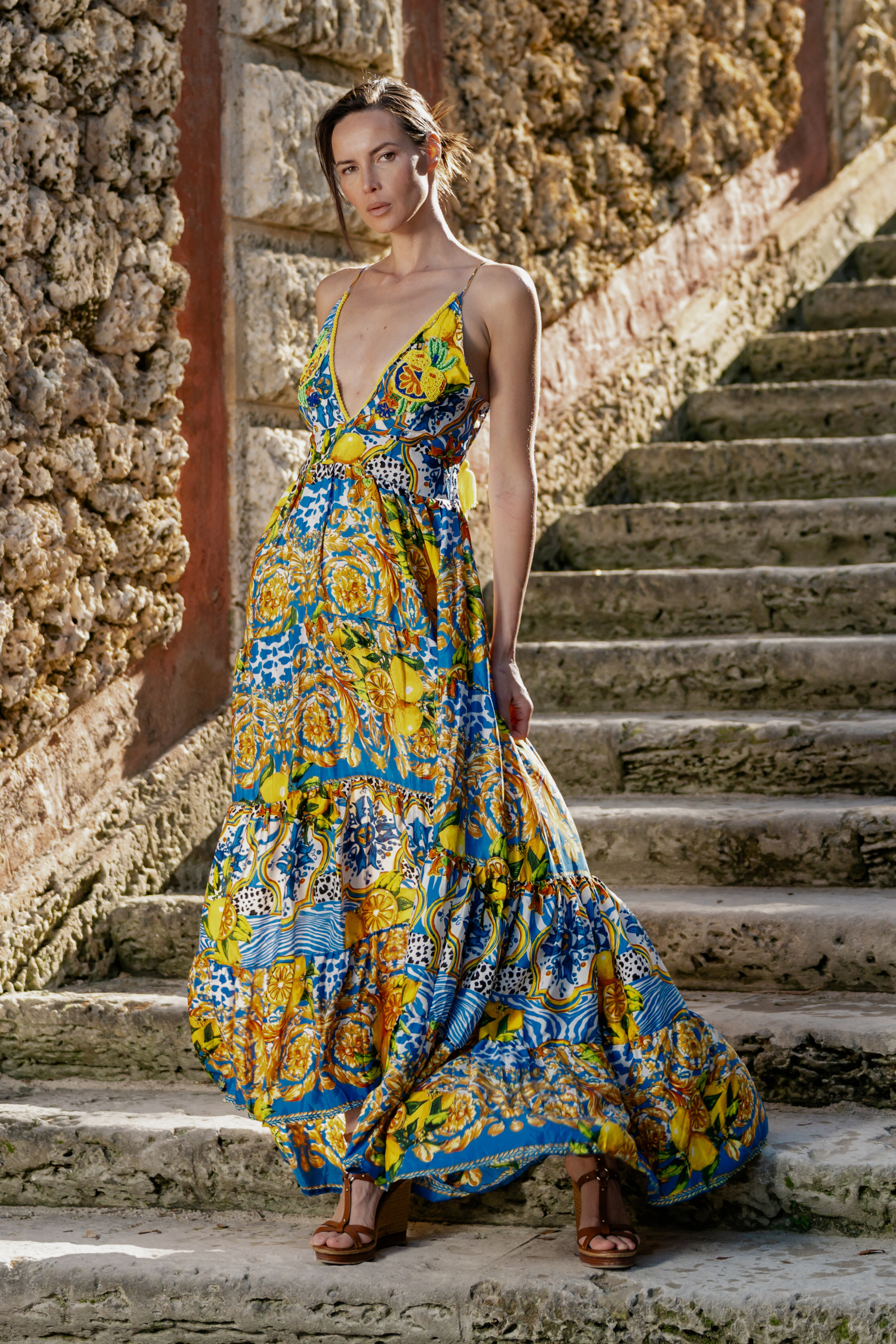 Amalfi Azure & Citron Maxi Dress (One Size)
