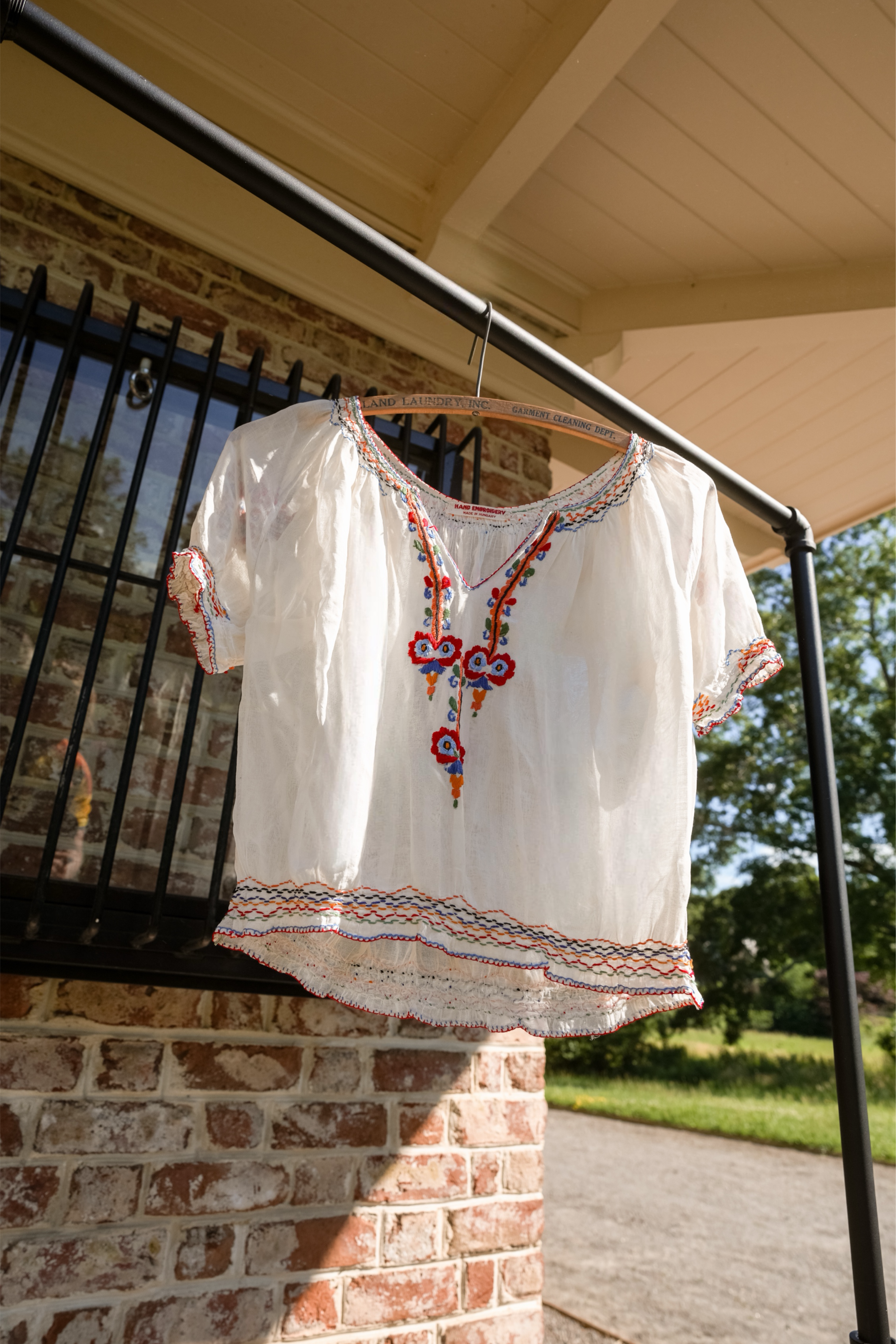 1930s Hungarian embroidered folk blouse with traditional embroidery and antique cropped silhouette