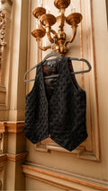 Vintage Ralph Lauren Black Beaded Vest | Geometric Diamond Pattern Waistcoat (XXS-S)