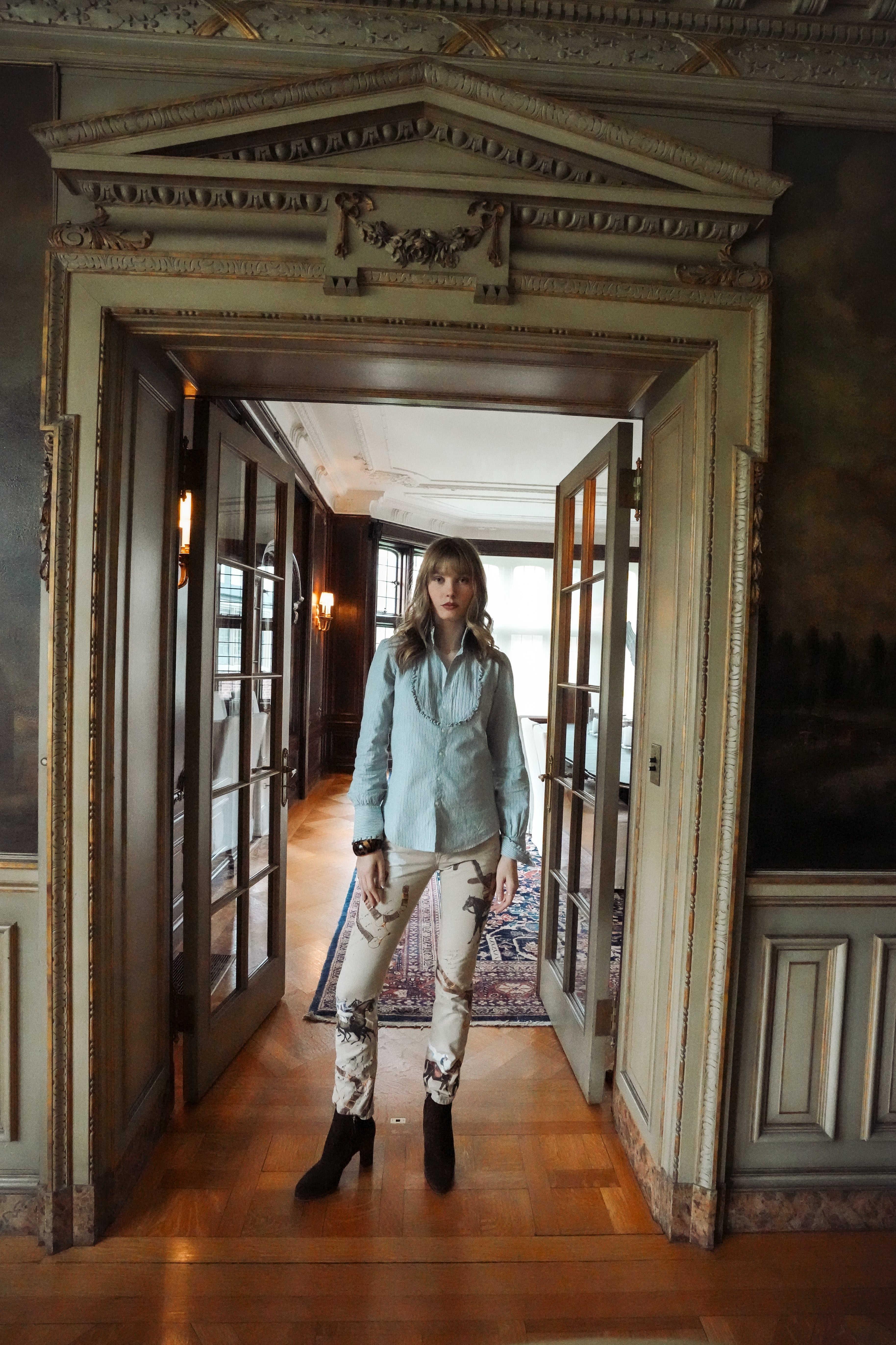 Vintage Ralph Lauren Light Denim Mock-Neck Blouse (XS-S)