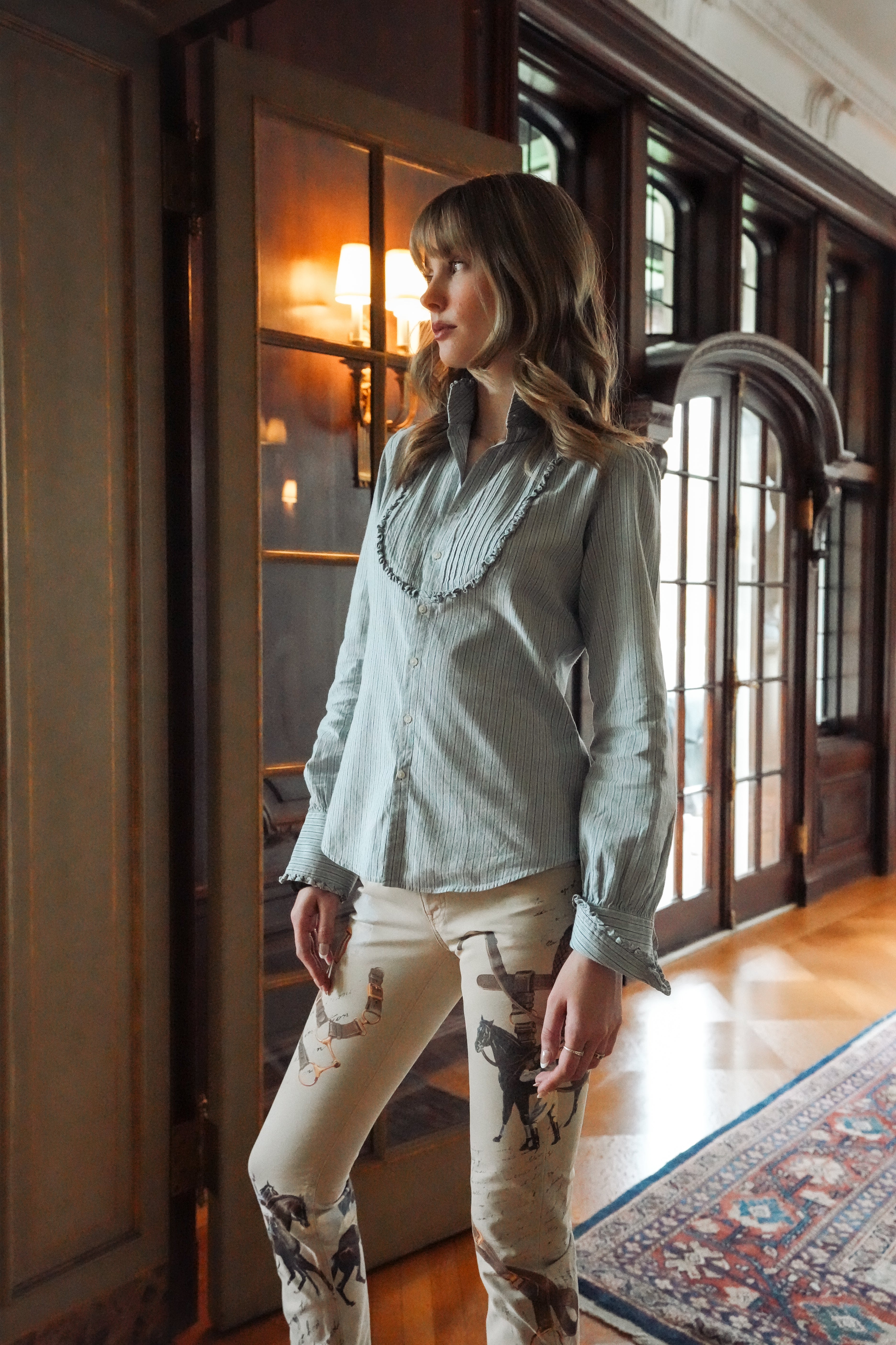 Vintage Ralph Lauren Light Denim Mock-Neck Blouse (XS-S)