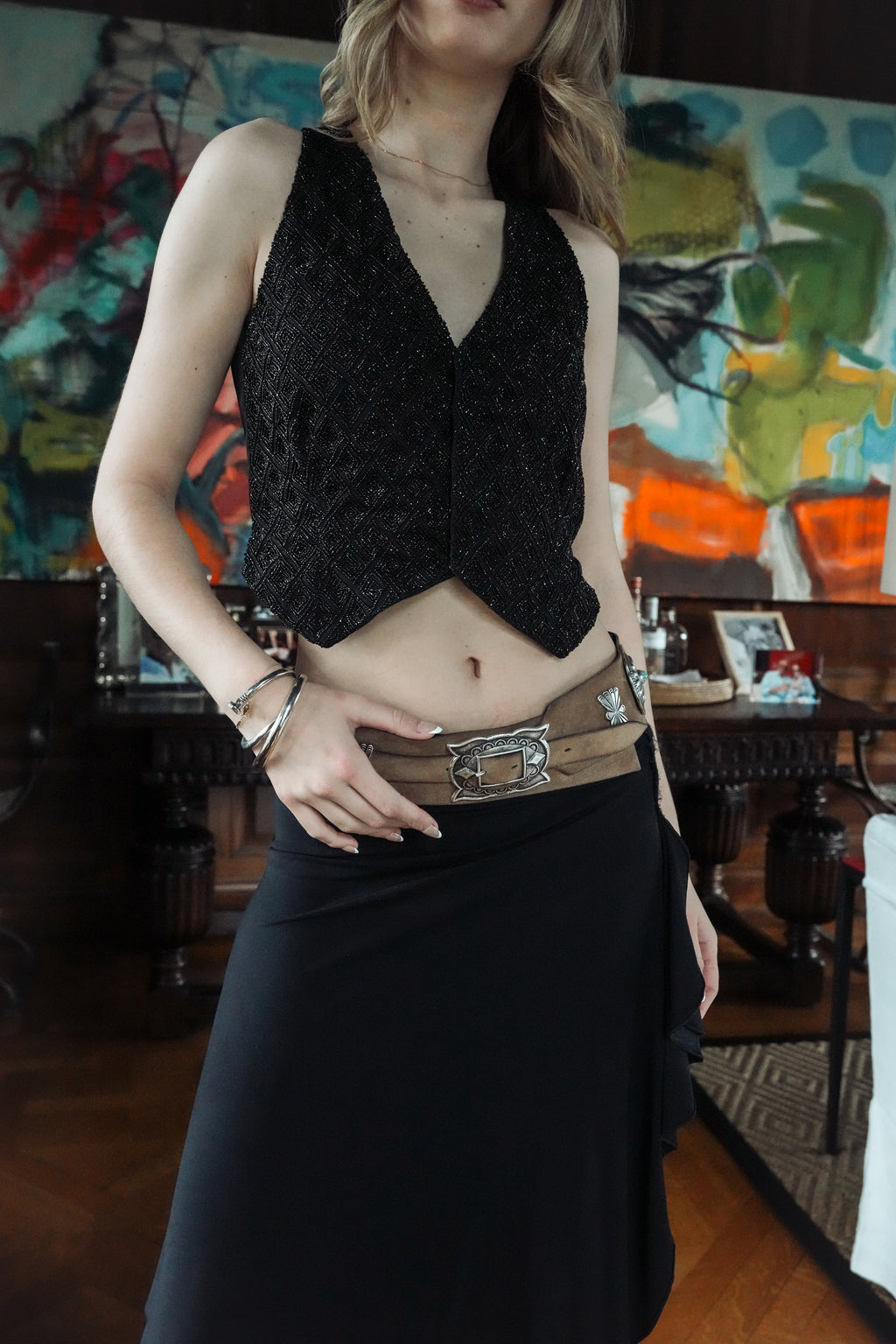 Vintage RRL Beaded Tuxedo Vest (XXS-XS)