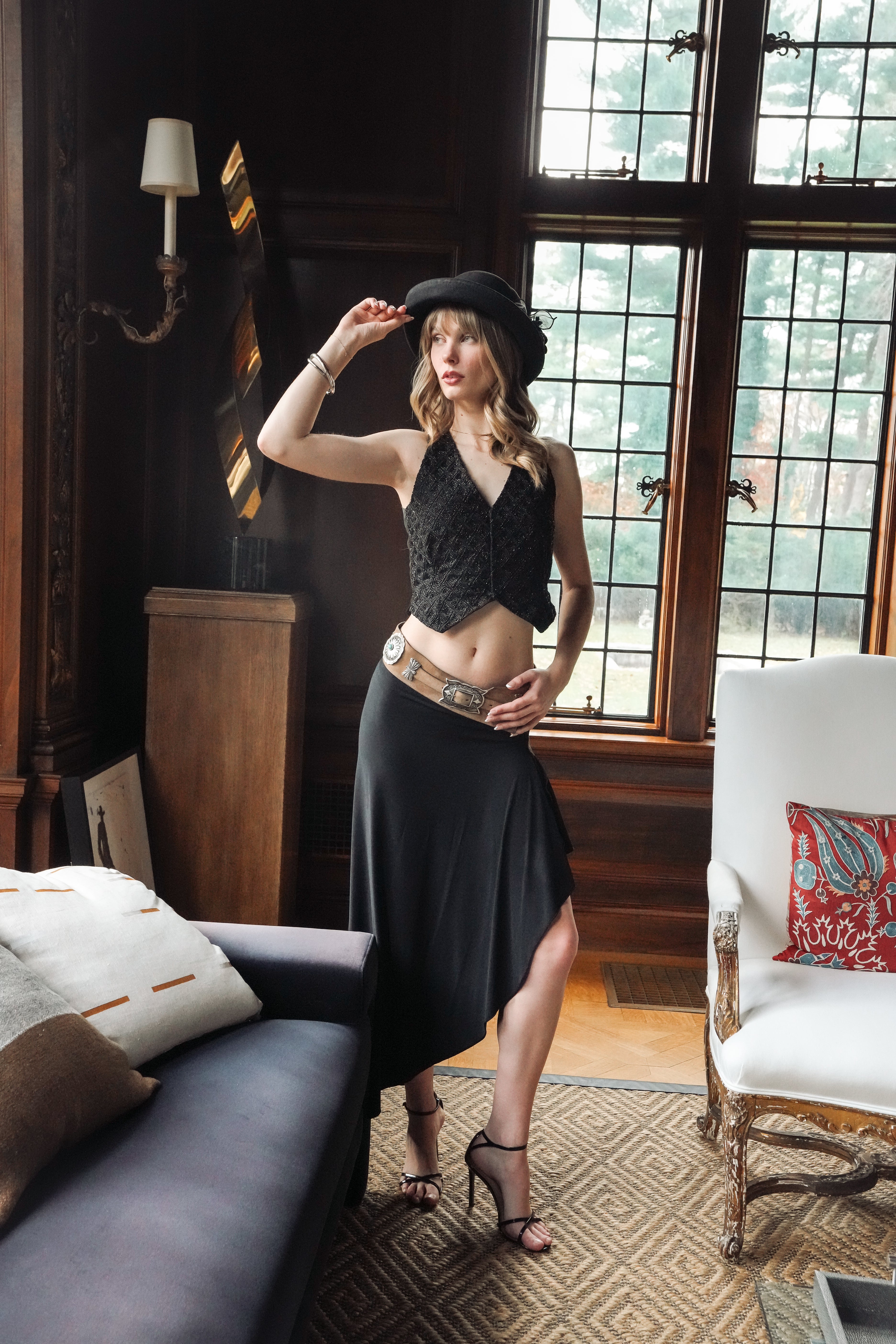 RL Purple Label Pleated Asymmetrical Midi Skirt (S-M)