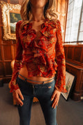 Vintage Christian Dior 2002 Paisley Silk Ruffle Blouse (XS-S)